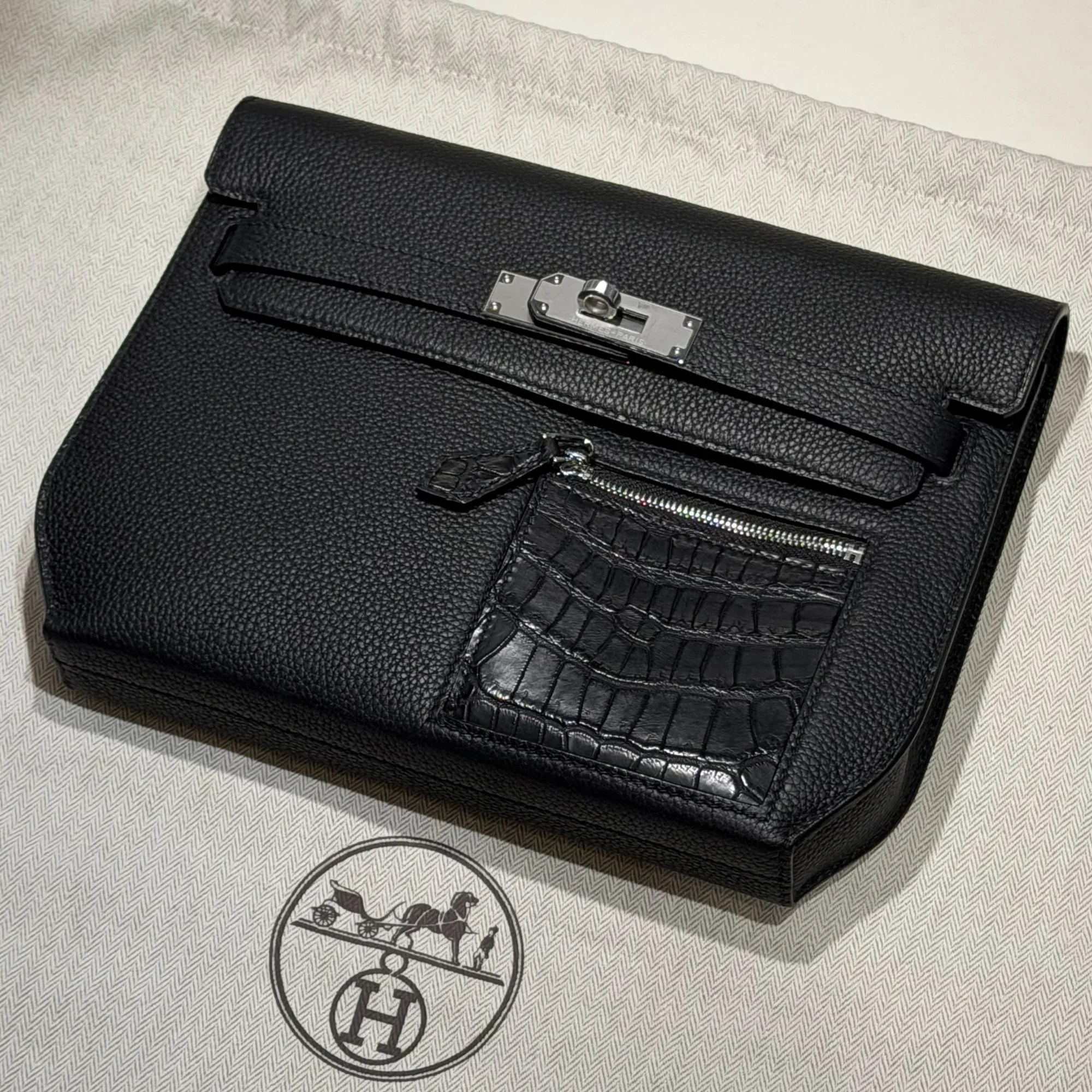 Hermes Kelly 25 Depeches Togo Alligator Crocodile Leather PHW