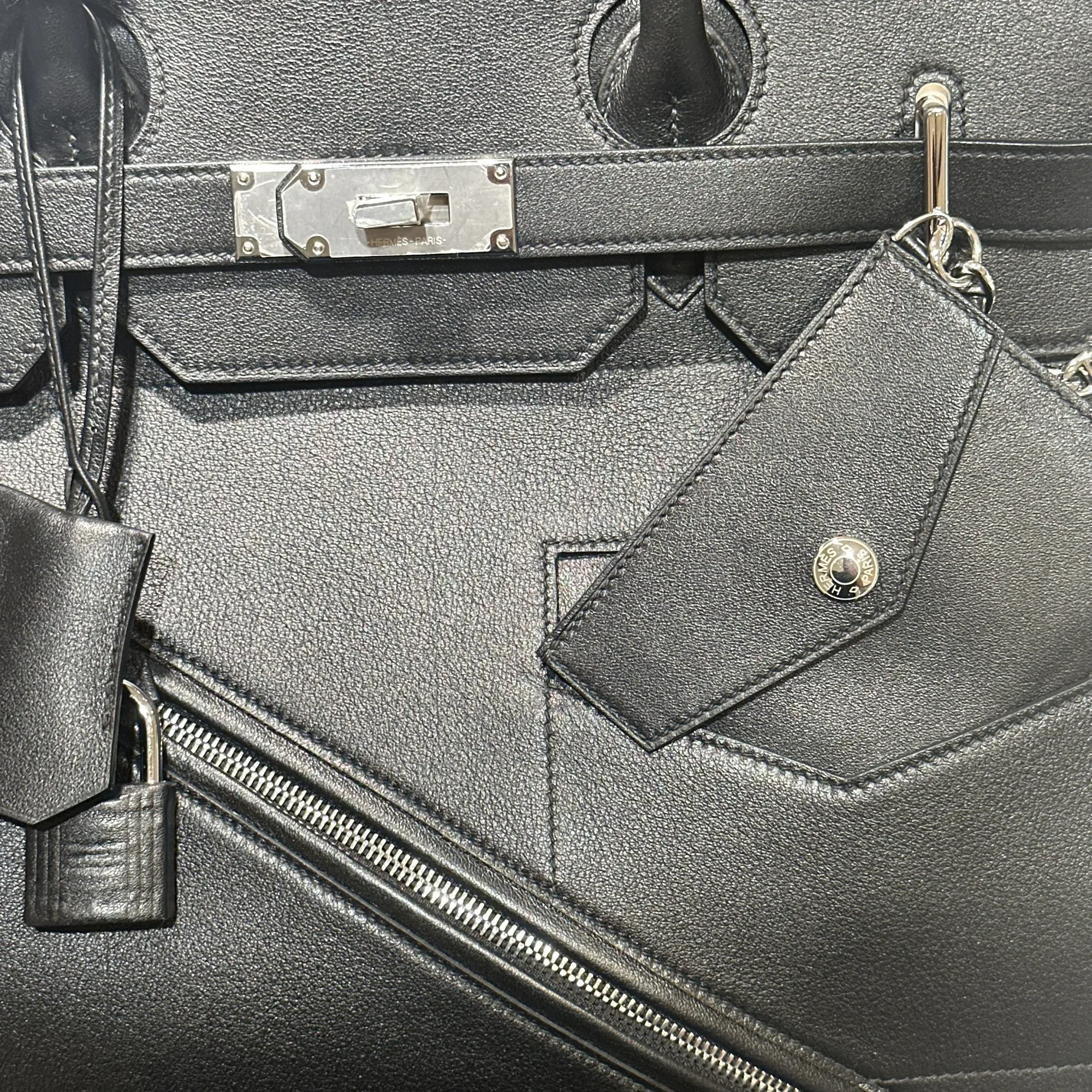 Hermes Birkin 40 HAUTA A COURROIES HAS ROCK VOLUPTO LEATHER BLACK PHW миниатюра 5