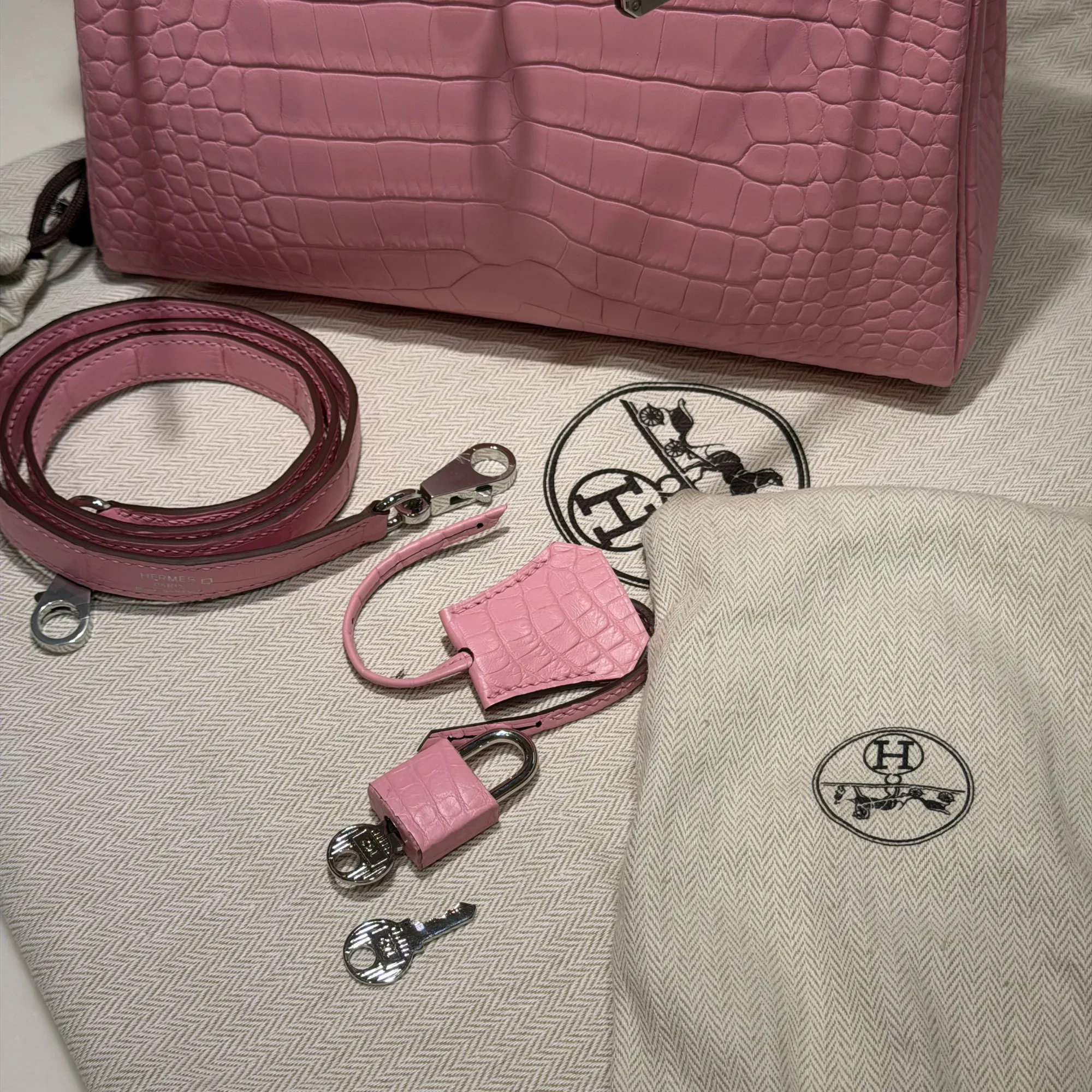 Hermes Kelly 25 Rose Alligator Leather PHW миниатюра 3