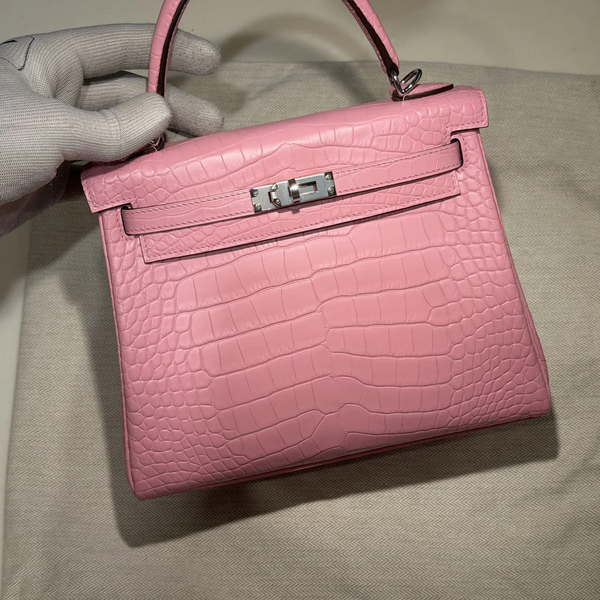 Hermes Kelly 25 Rose Alligator Leather PHW миниатюра 9