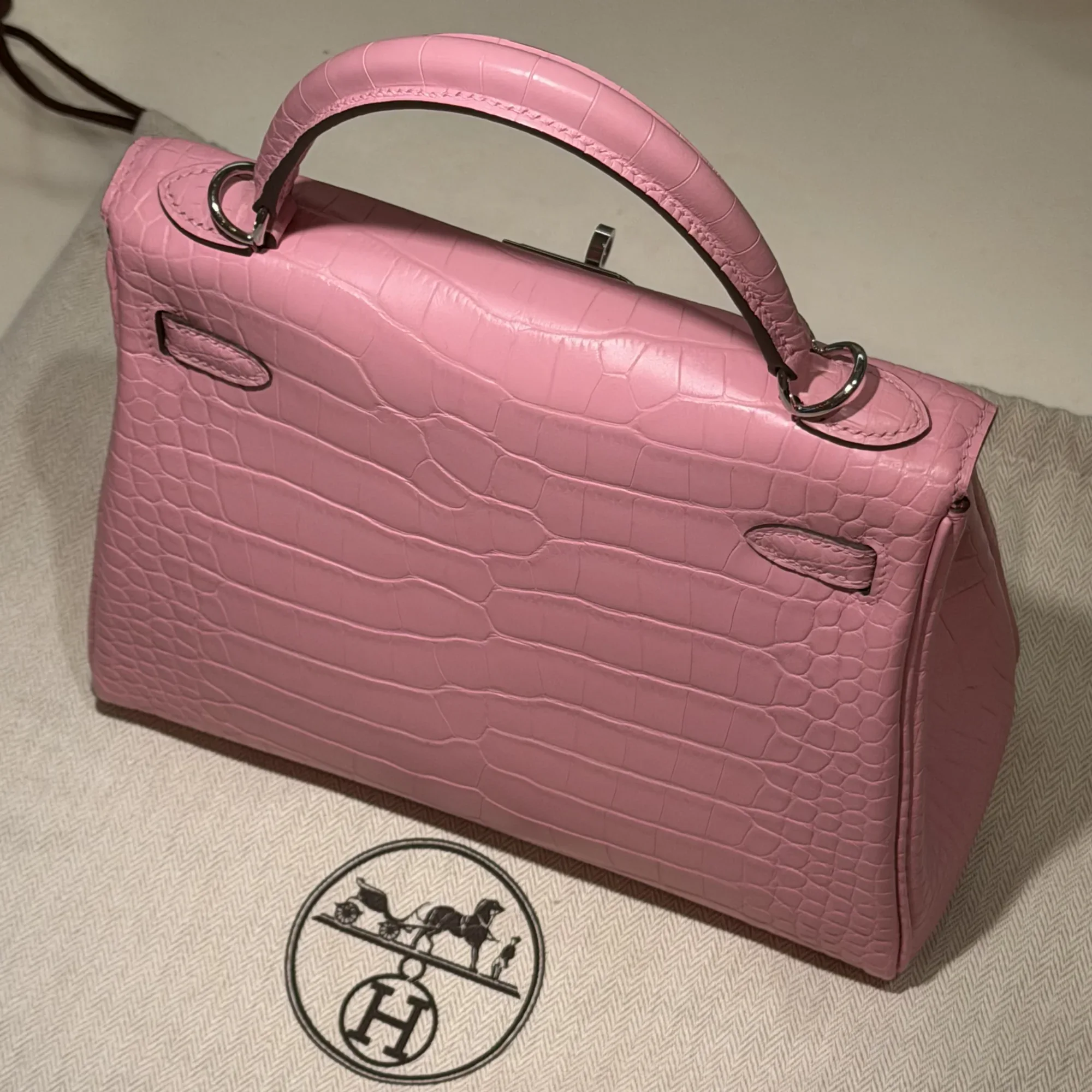 Hermes Kelly 25 Rose Alligator Leather PHW миниатюра 2