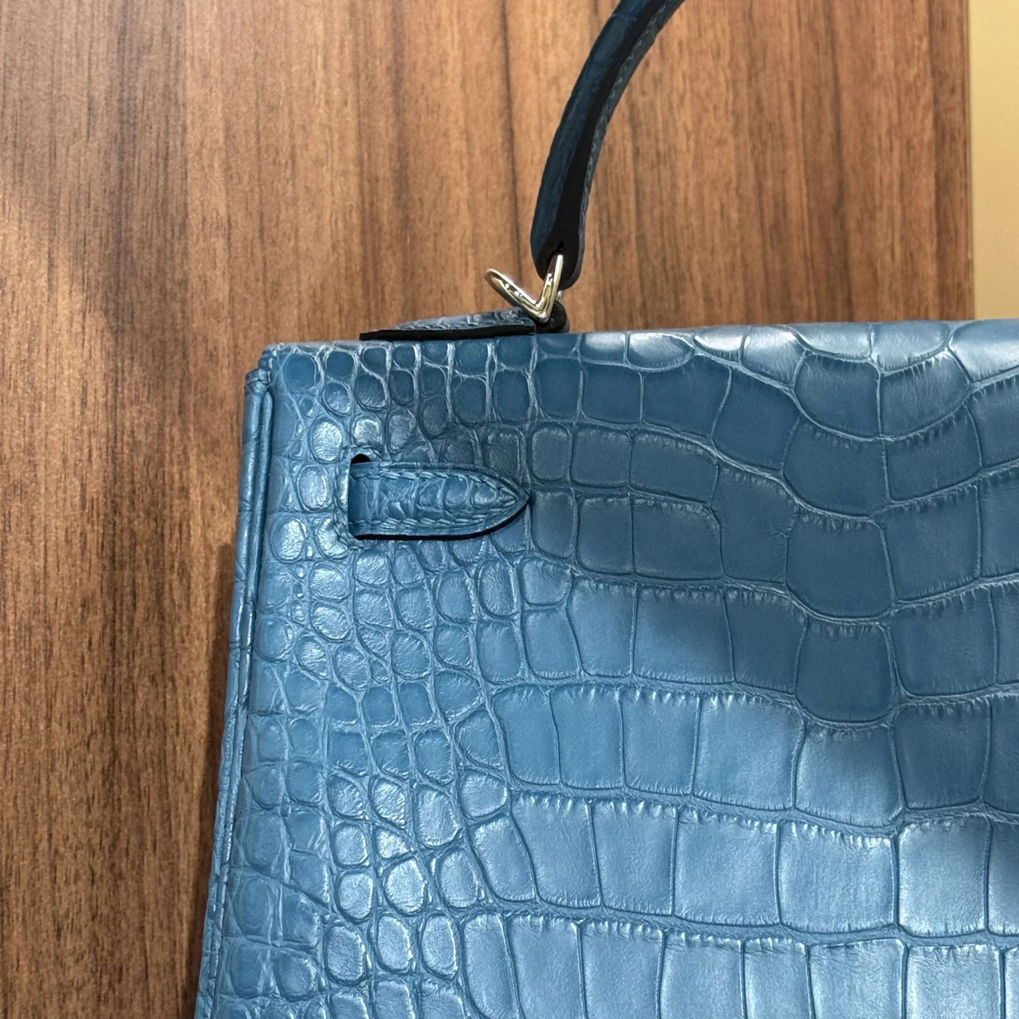 Hermes Kelly 25 Sellier Blue Crocodile Leather PHW миниатюра 9