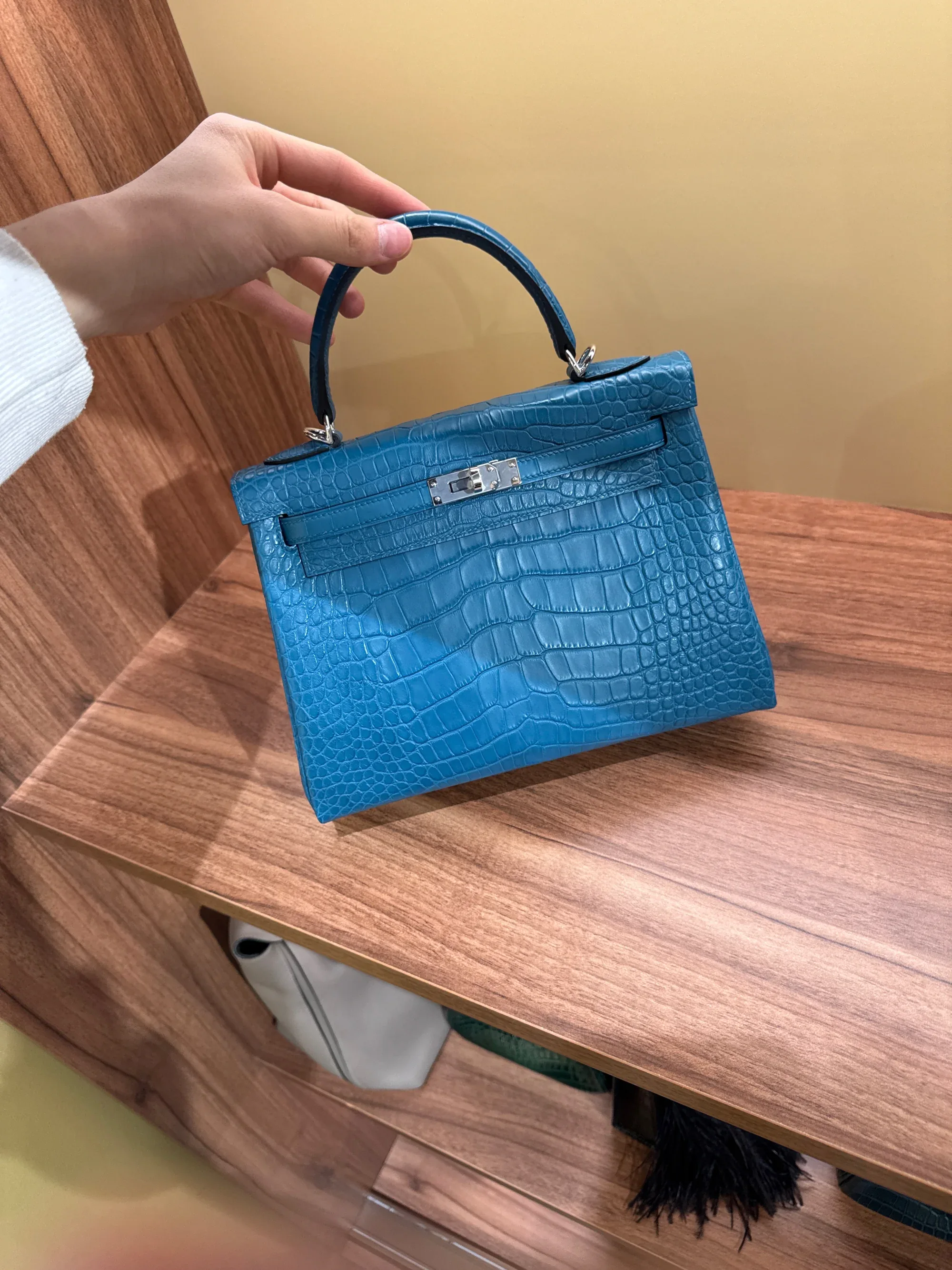 Hermes Kelly 25 Sellier Blue Crocodile Leather PHW миниатюра 2