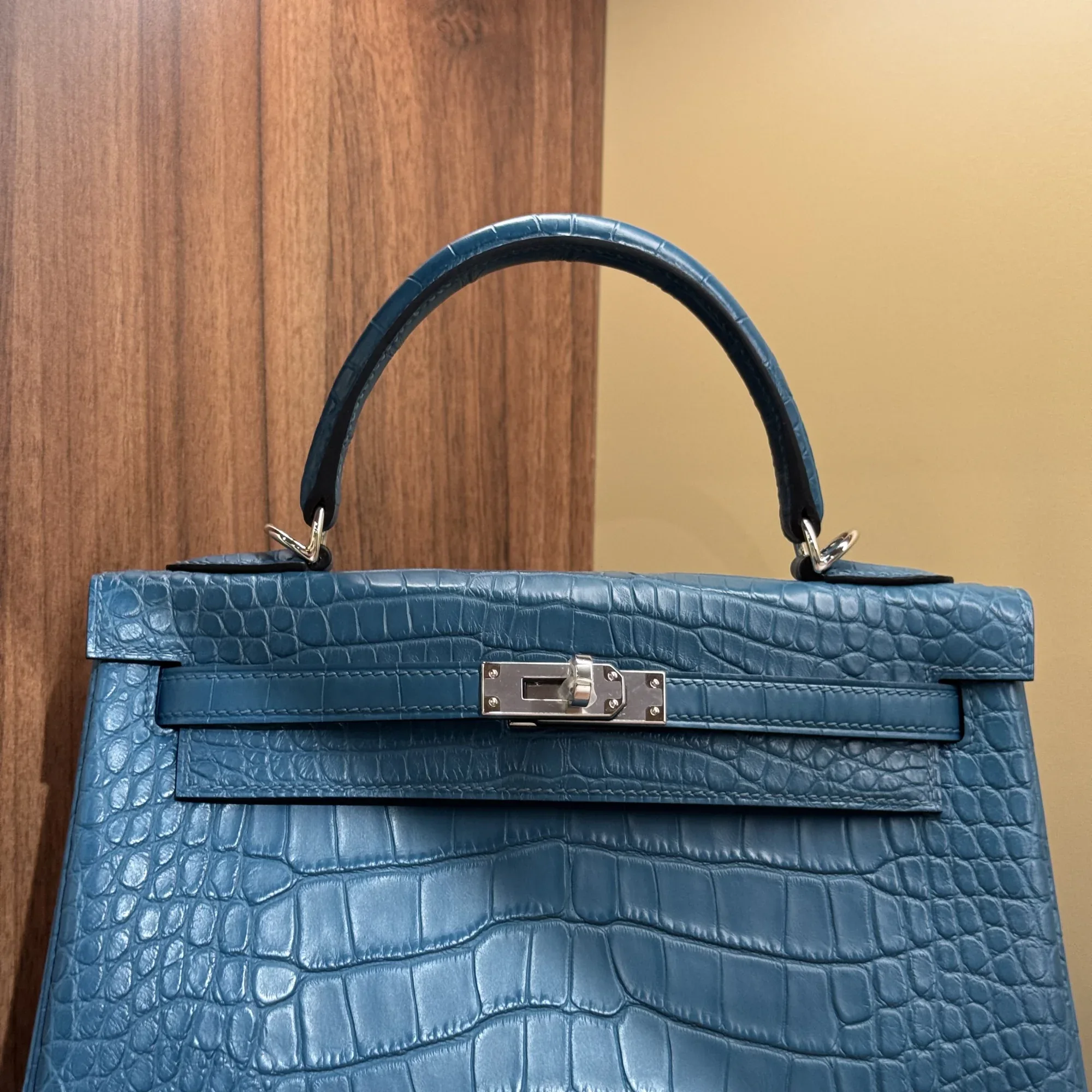 Hermes Kelly 25 Sellier Blue Crocodile Leather PHW миниатюра 3