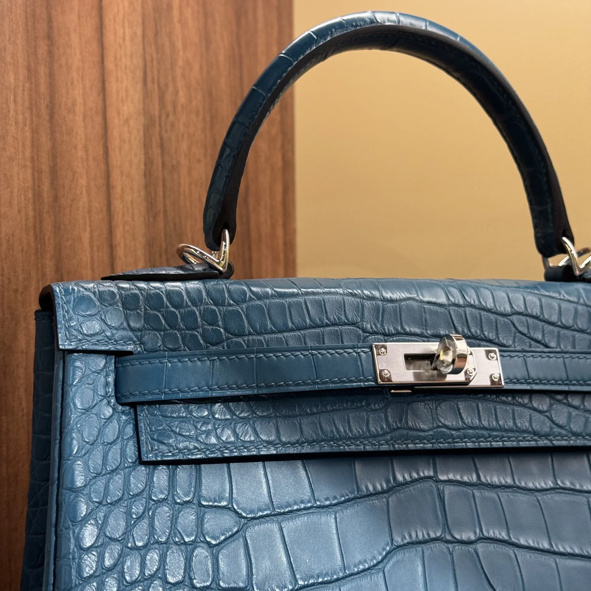 Hermes Kelly 25 Sellier Blue Crocodile Leather PHW миниатюра 4