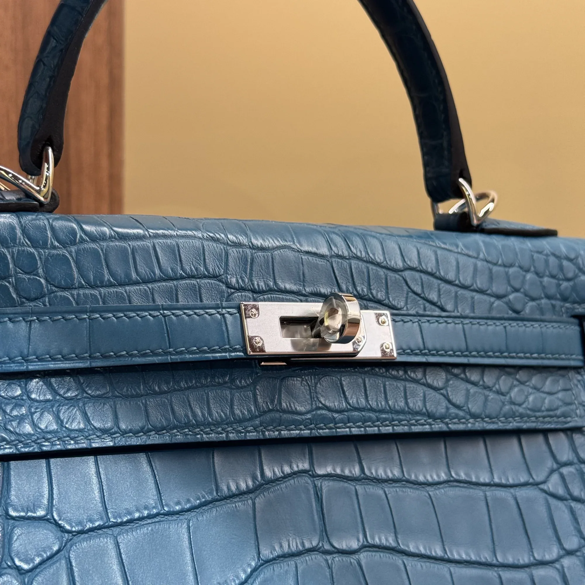 Hermes Kelly 25 Sellier Blue Crocodile Leather PHW миниатюра 5