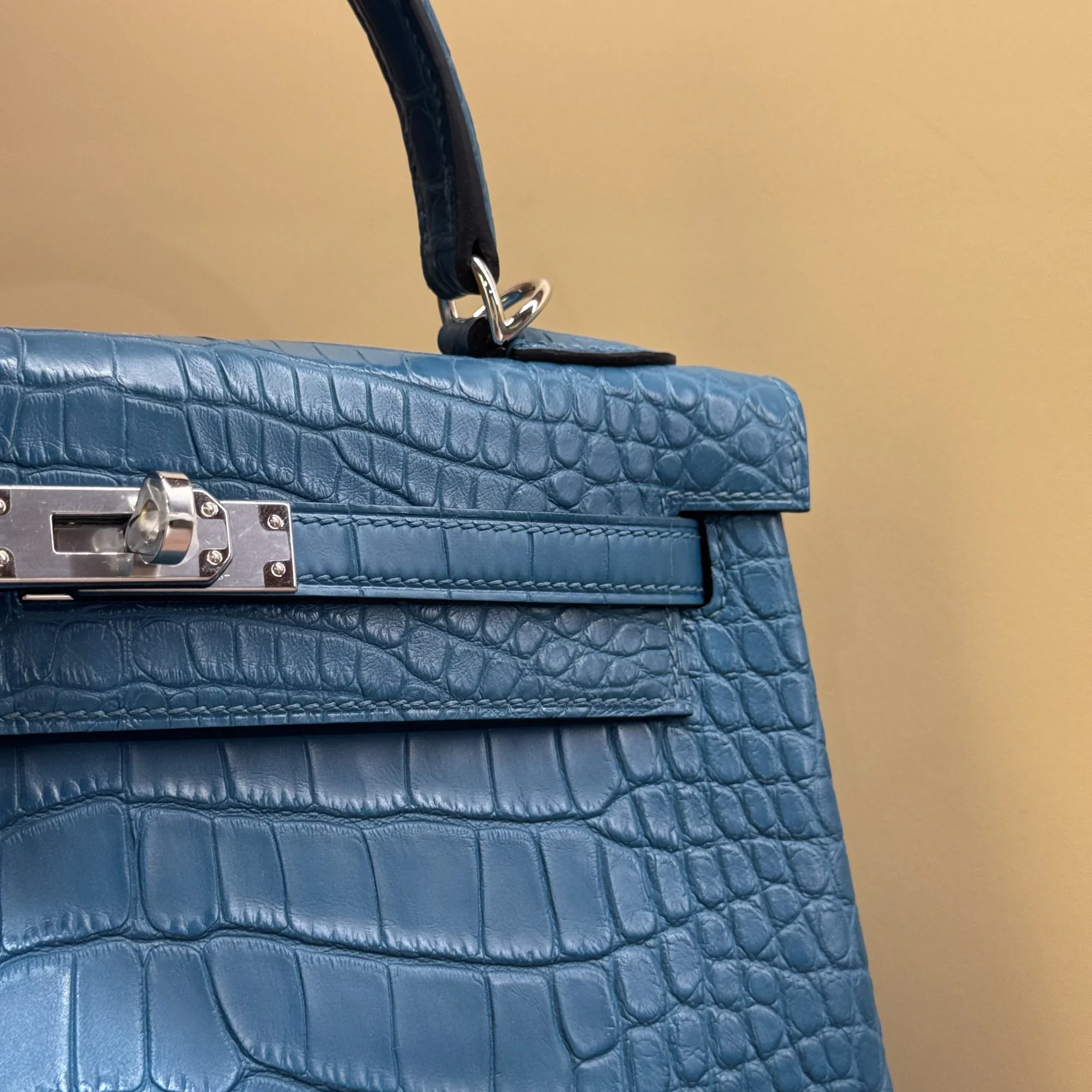 Hermes Kelly 25 Sellier Blue Crocodile Leather PHW миниатюра 6