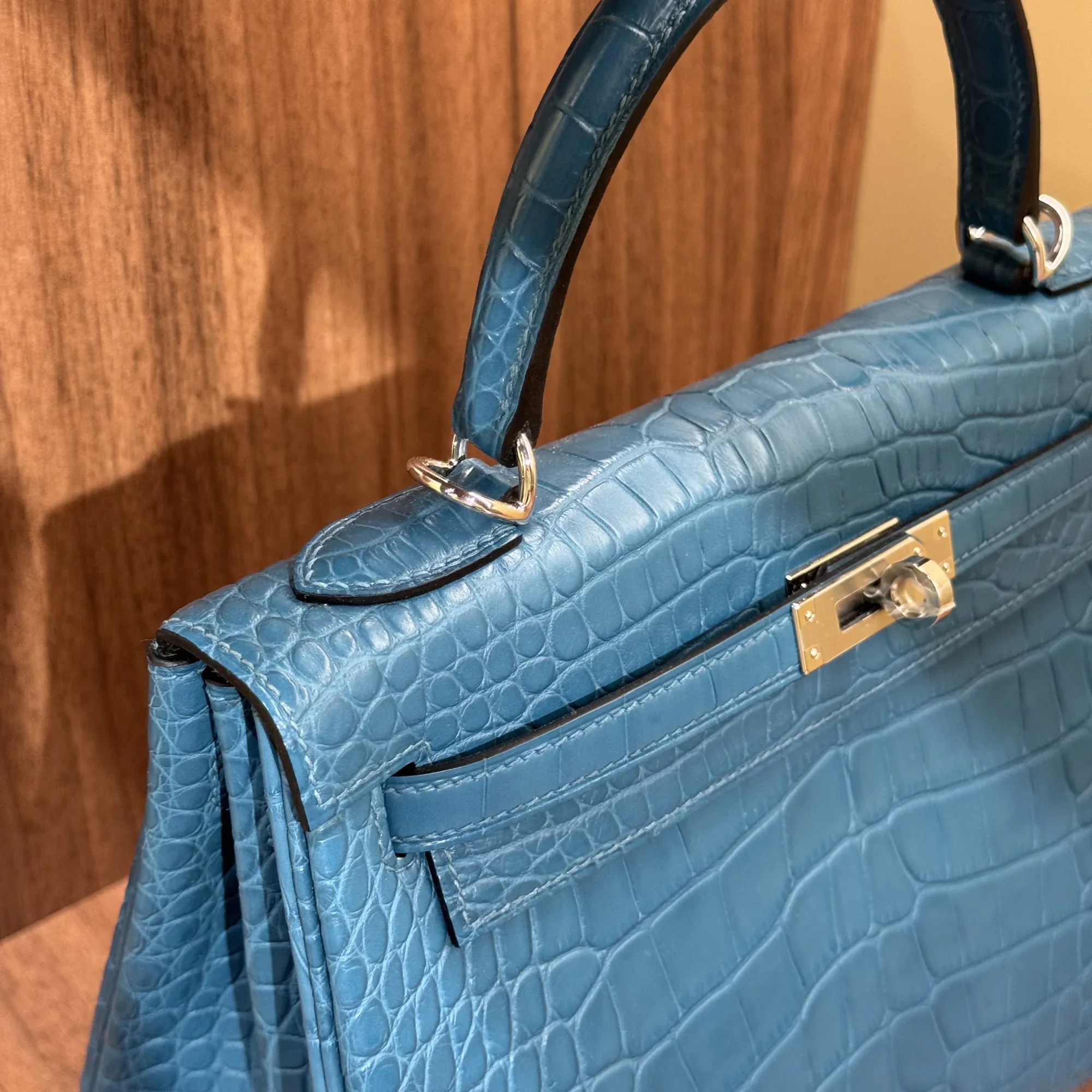 Hermes Kelly 25 Sellier Blue Crocodile Leather PHW миниатюра 7