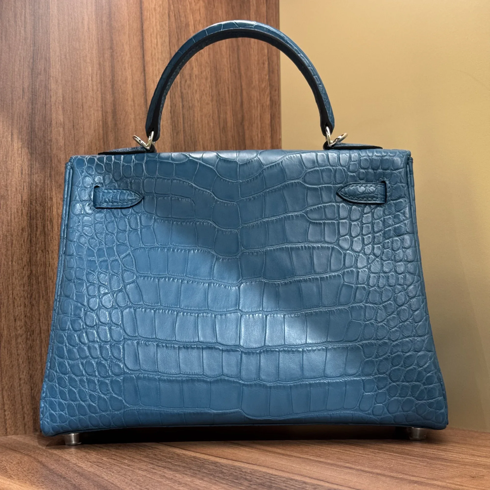 Hermes Kelly 25 Sellier Blue Crocodile Leather PHW миниатюра 8