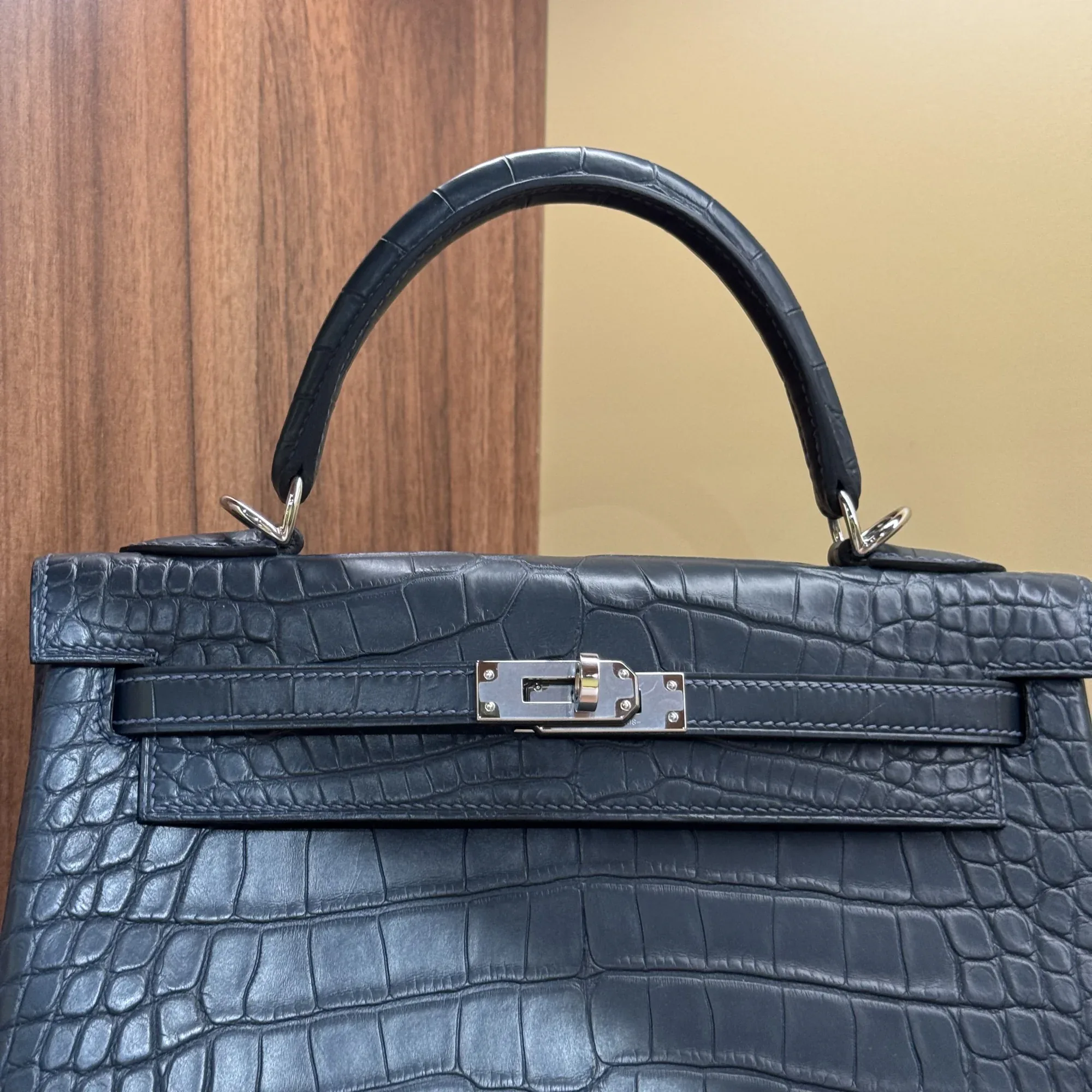 Hermes Kelly 25 Sellier Dark Blue Alligator Crocodile Leather PHW миниатюра 2