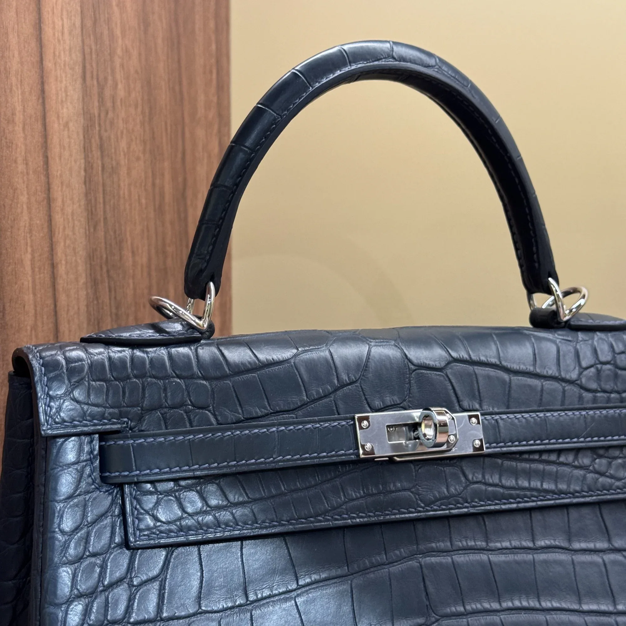 Hermes Kelly 25 Sellier Dark Blue Alligator Crocodile Leather PHW миниатюра 3