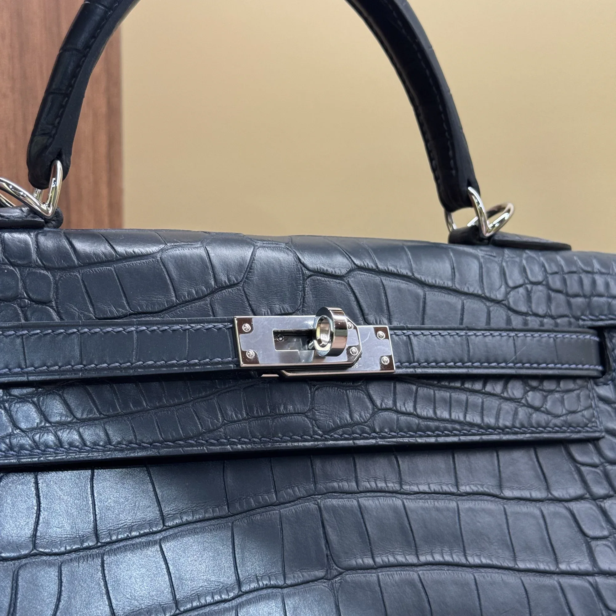 Hermes Kelly 25 Sellier Dark Blue Alligator Crocodile Leather PHW миниатюра 4