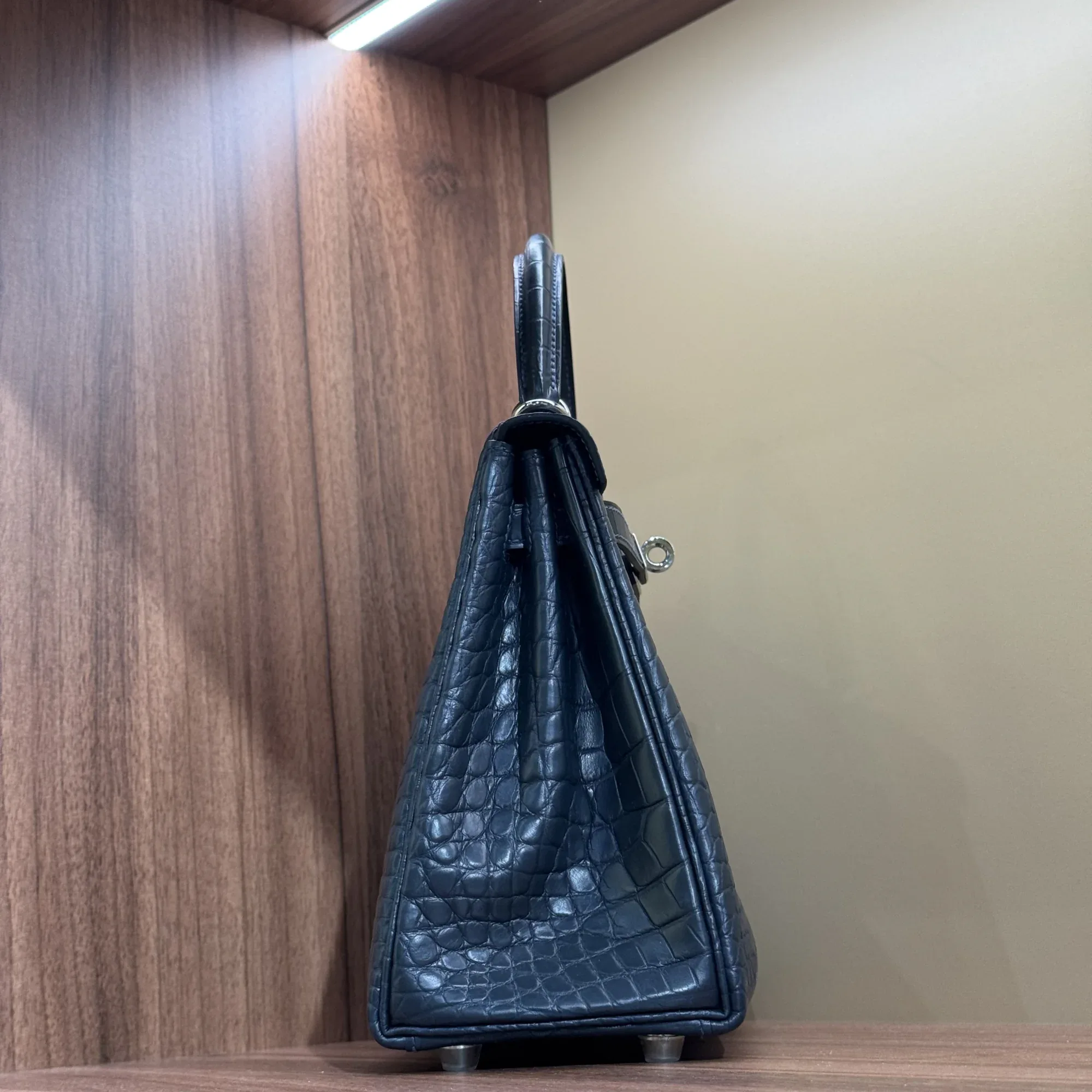 Hermes Kelly 25 Sellier Dark Blue Alligator Crocodile Leather PHW миниатюра 5