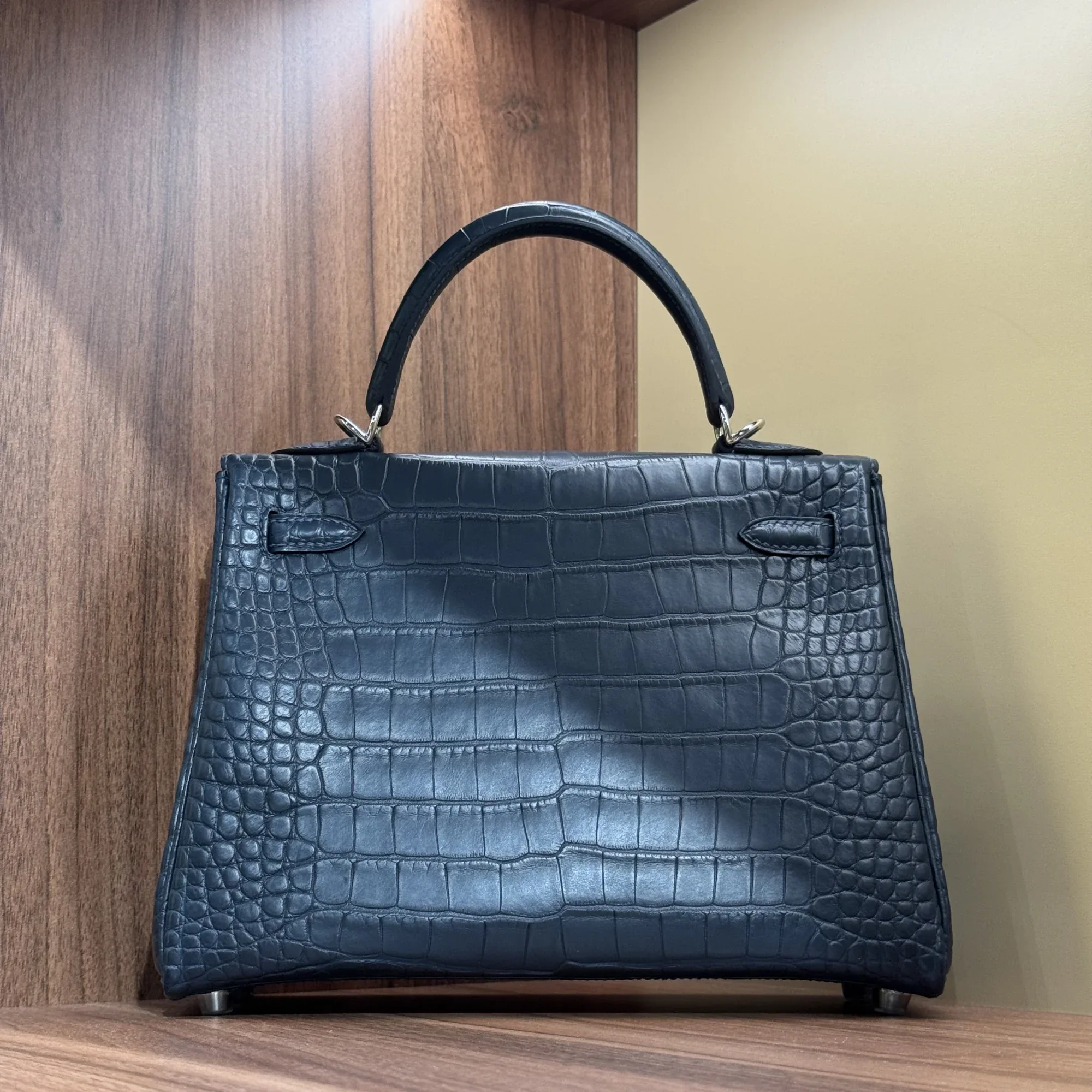Hermes Kelly 25 Sellier Dark Blue Alligator Crocodile Leather PHW миниатюра 6