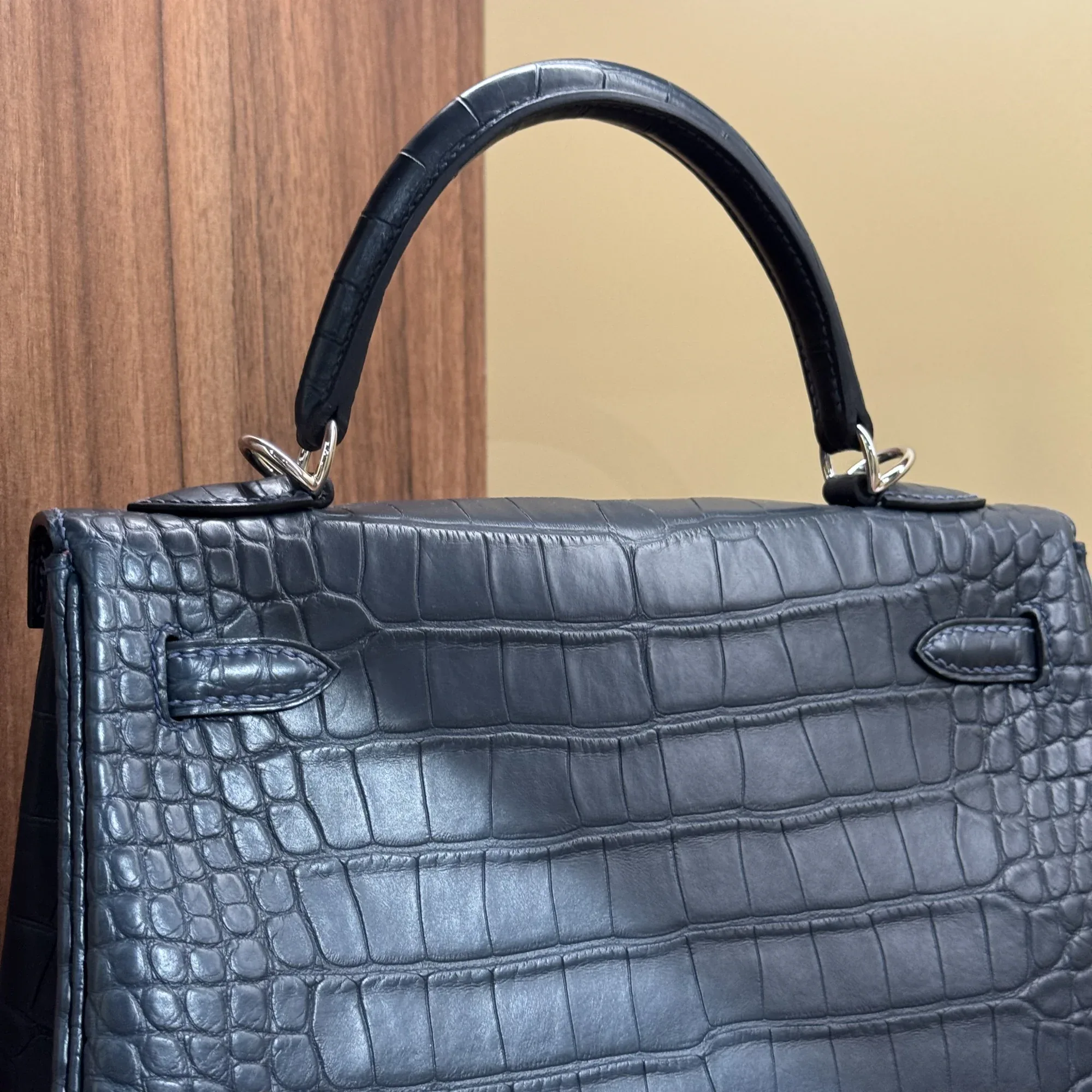Hermes Kelly 25 Sellier Dark Blue Alligator Crocodile Leather PHW миниатюра 7