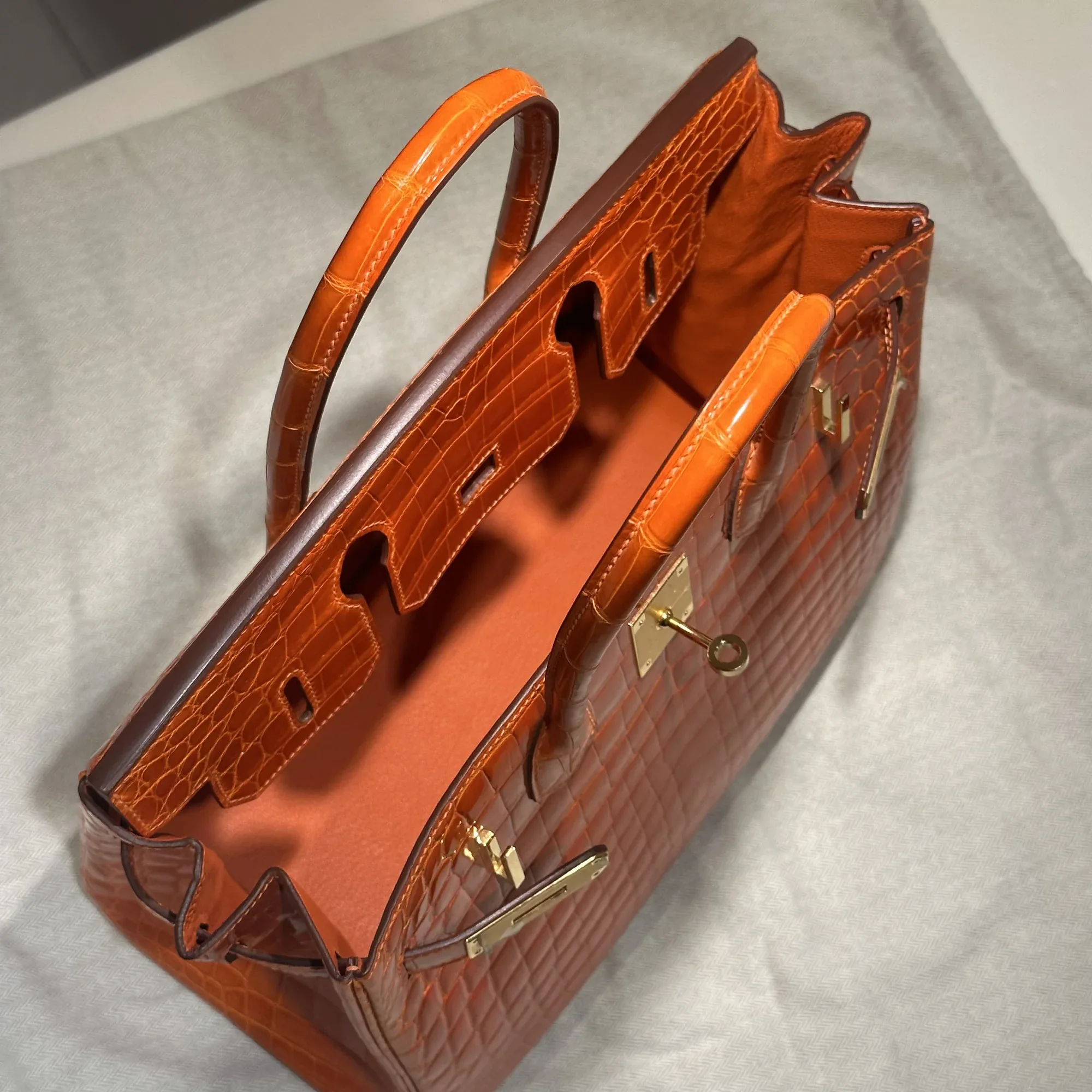 Hermes Birkin Orange Croco 30 Niloticus Crocodile GHW миниатюра 4