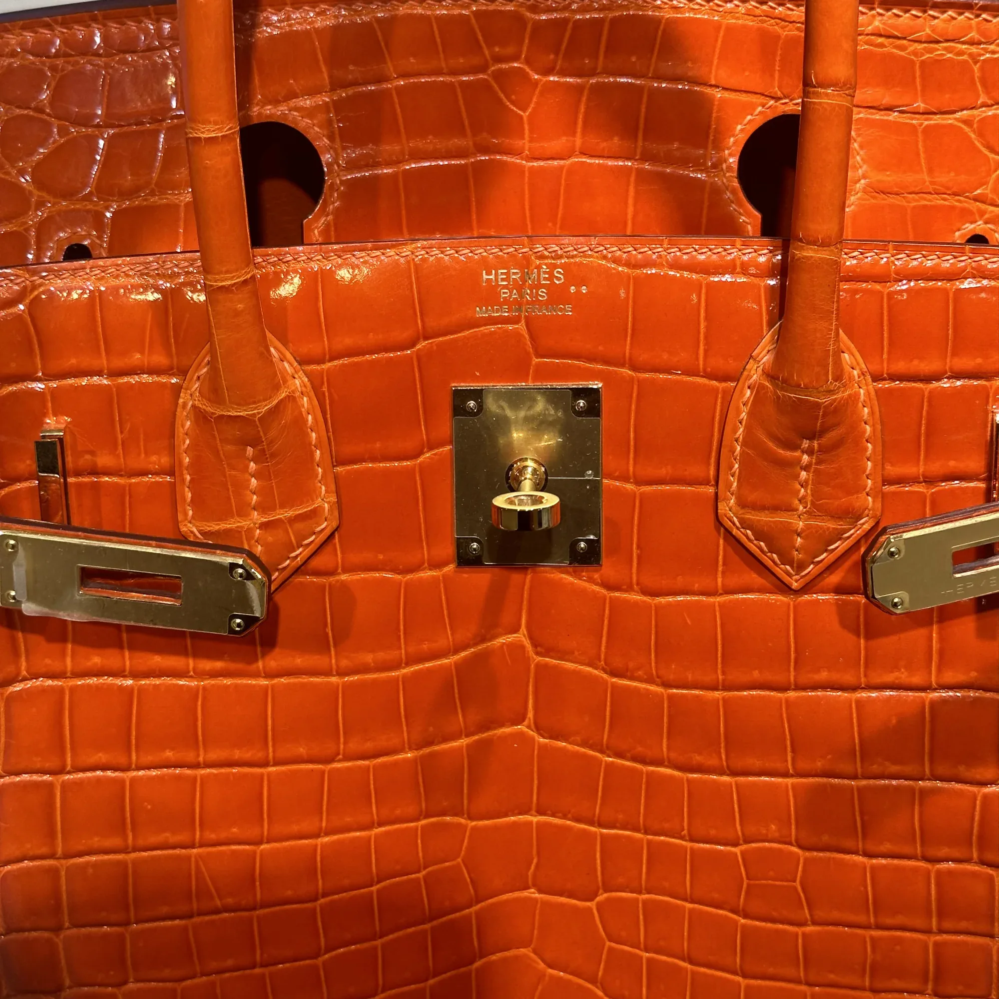 Hermes Birkin Orange Croco 30 Niloticus Crocodile GHW миниатюра 8