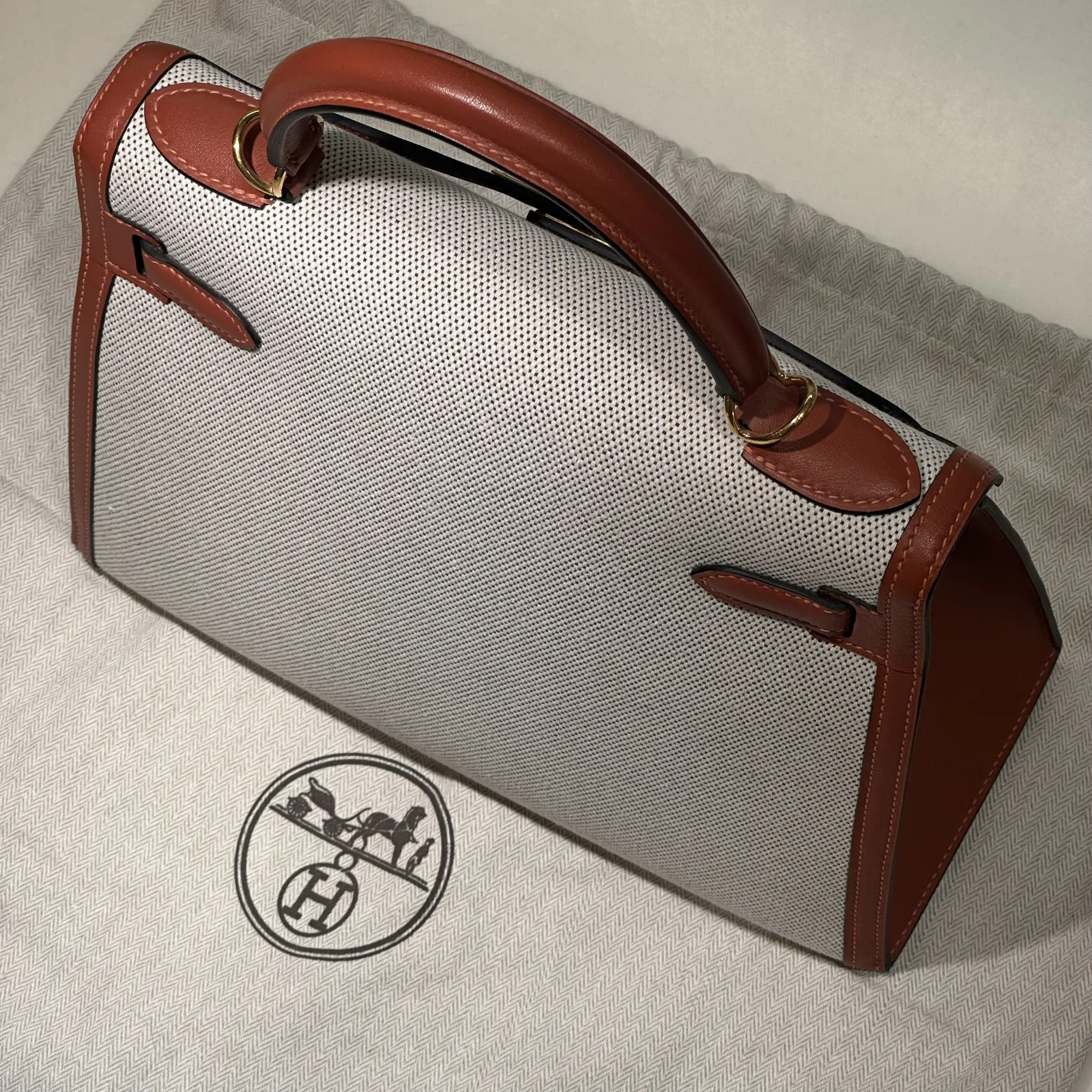 Hermes Kelly 28 Toile Box Leather Gold миниатюра 2
