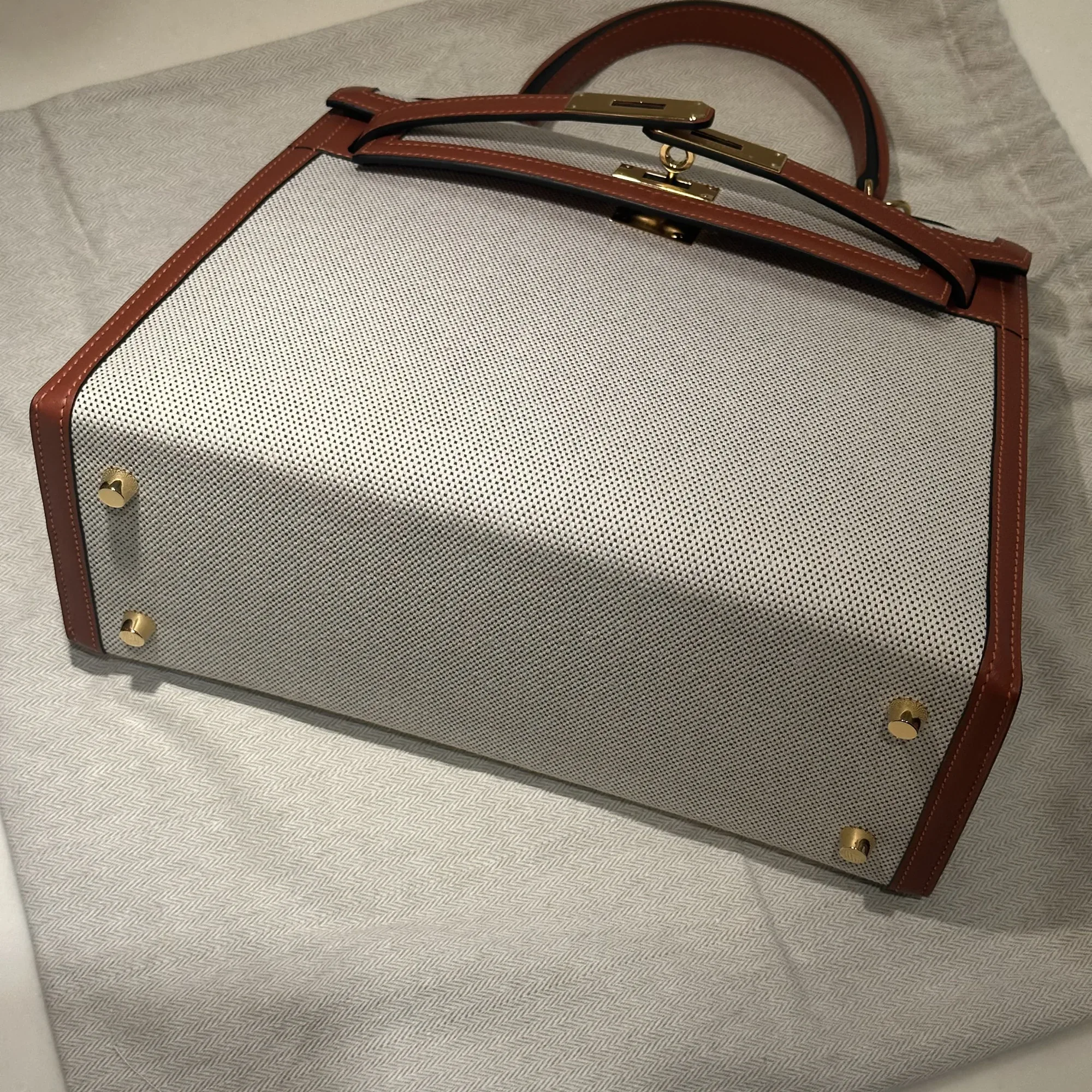 Hermes Kelly 28 Toile Box Leather Gold миниатюра 5