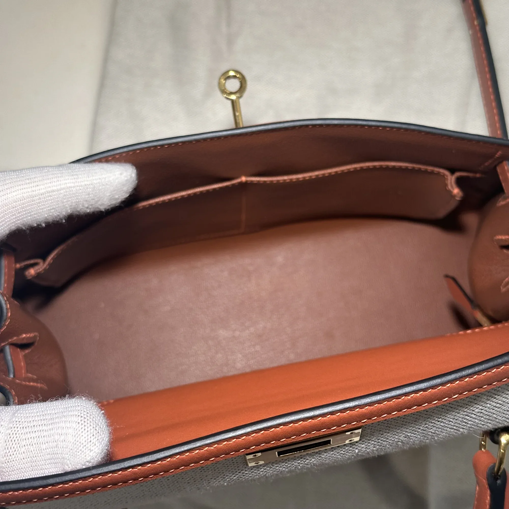 Hermes Kelly 28 Toile Box Leather Gold миниатюра 9