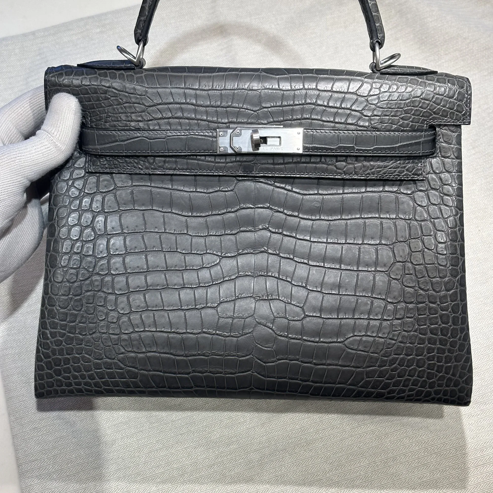 Hermes Kelly 32 Porosus Crocodile Leather PHW миниатюра 3