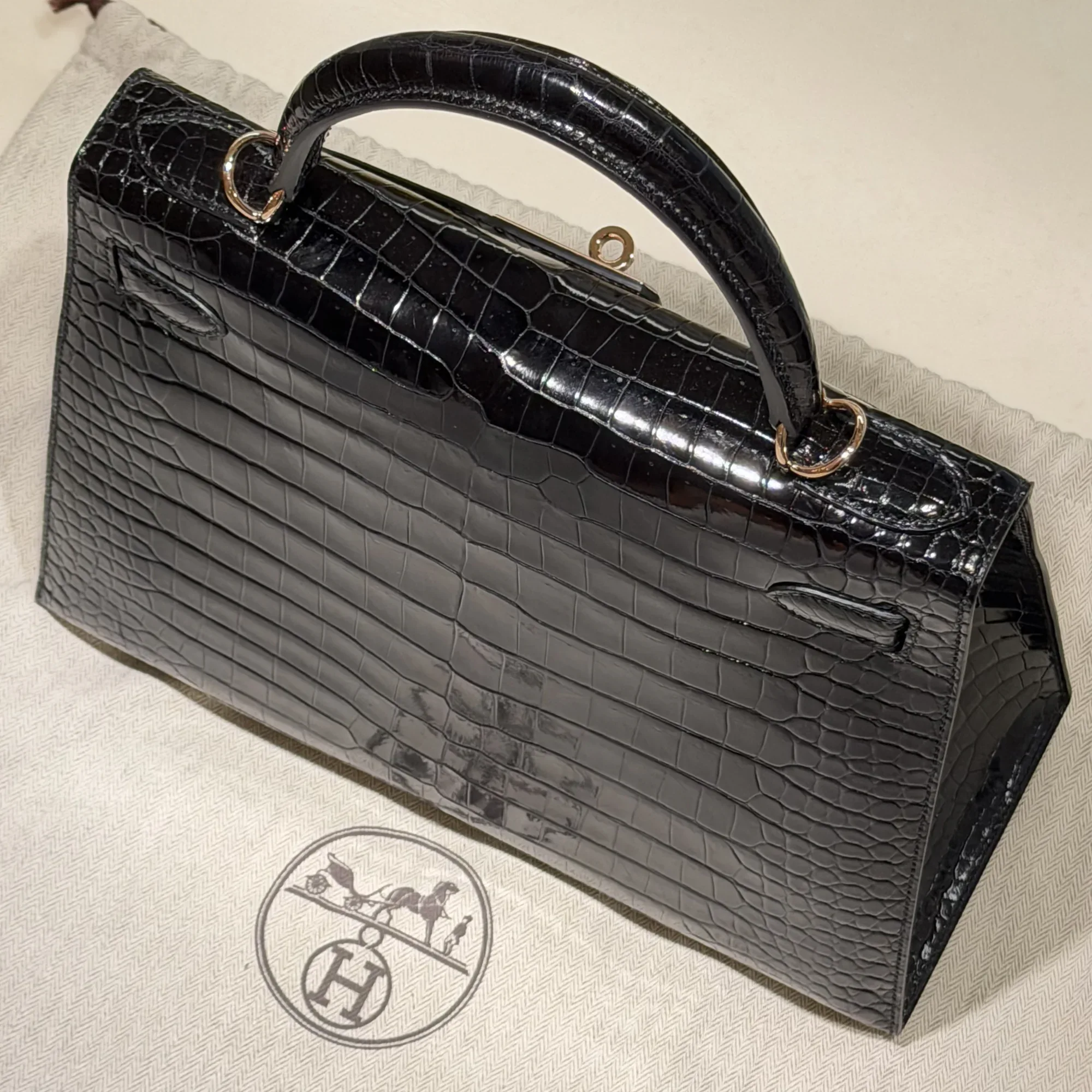 Hermes Kelly 32 Porosus Crocodile Leather GHW миниатюра 10