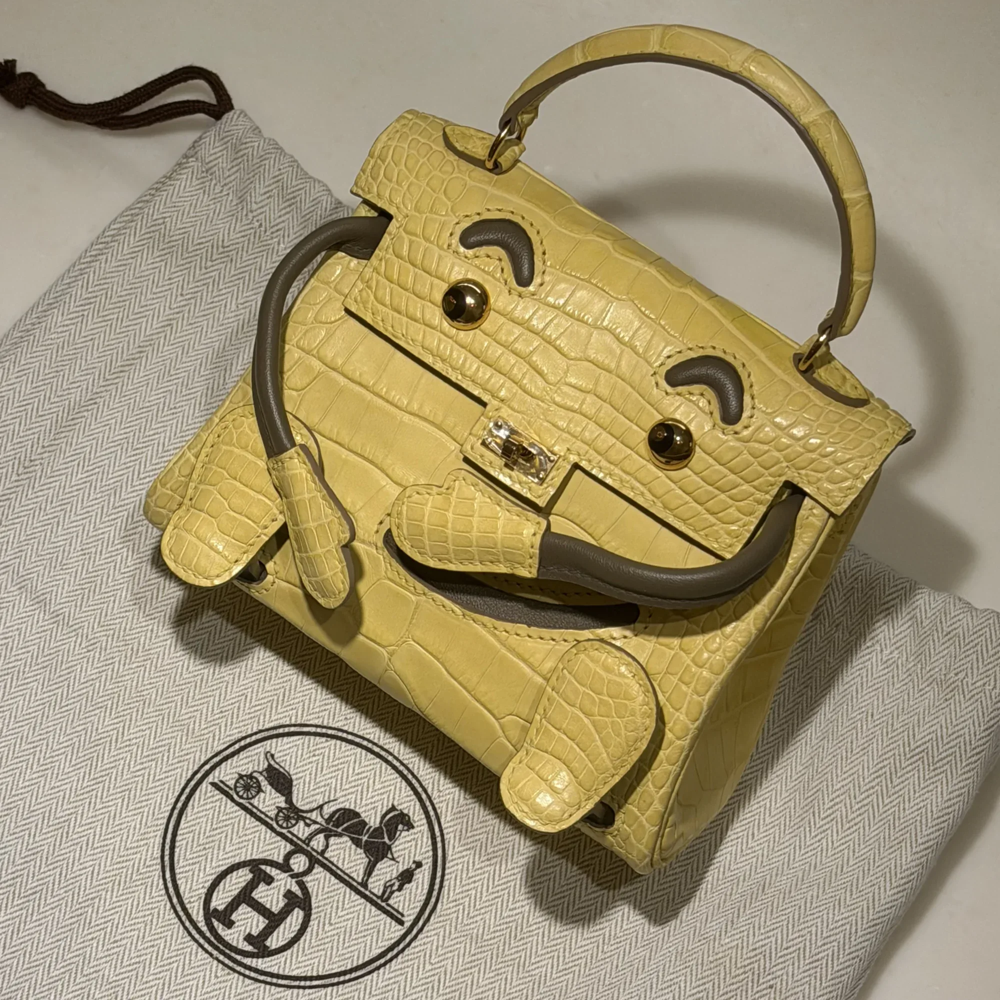 Hermes Kelly Doll Lemon Yellow Matte Alligator Crocodile 16cm GHW