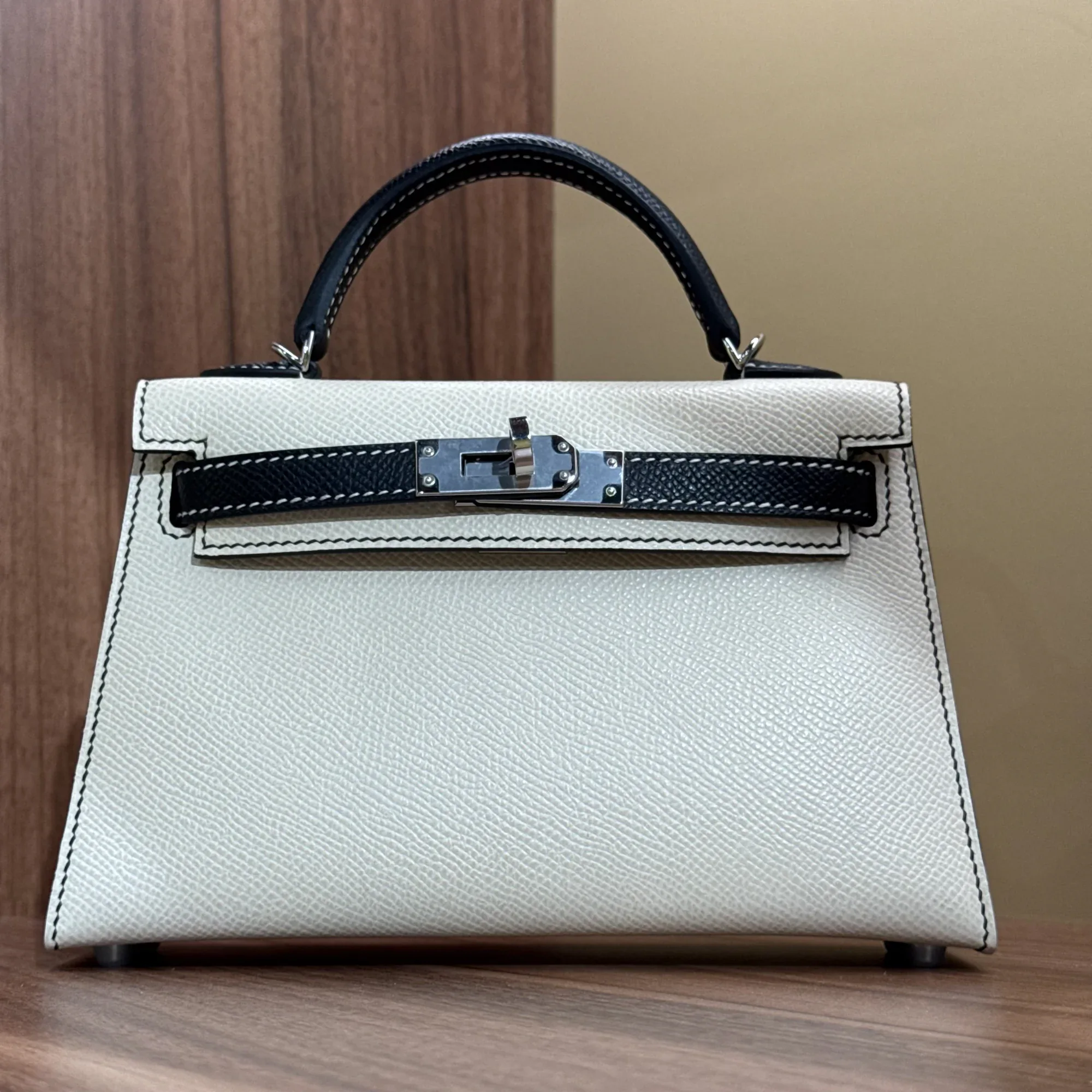 Hermes Kelly Pochette 20 White Epsom Leather PHW