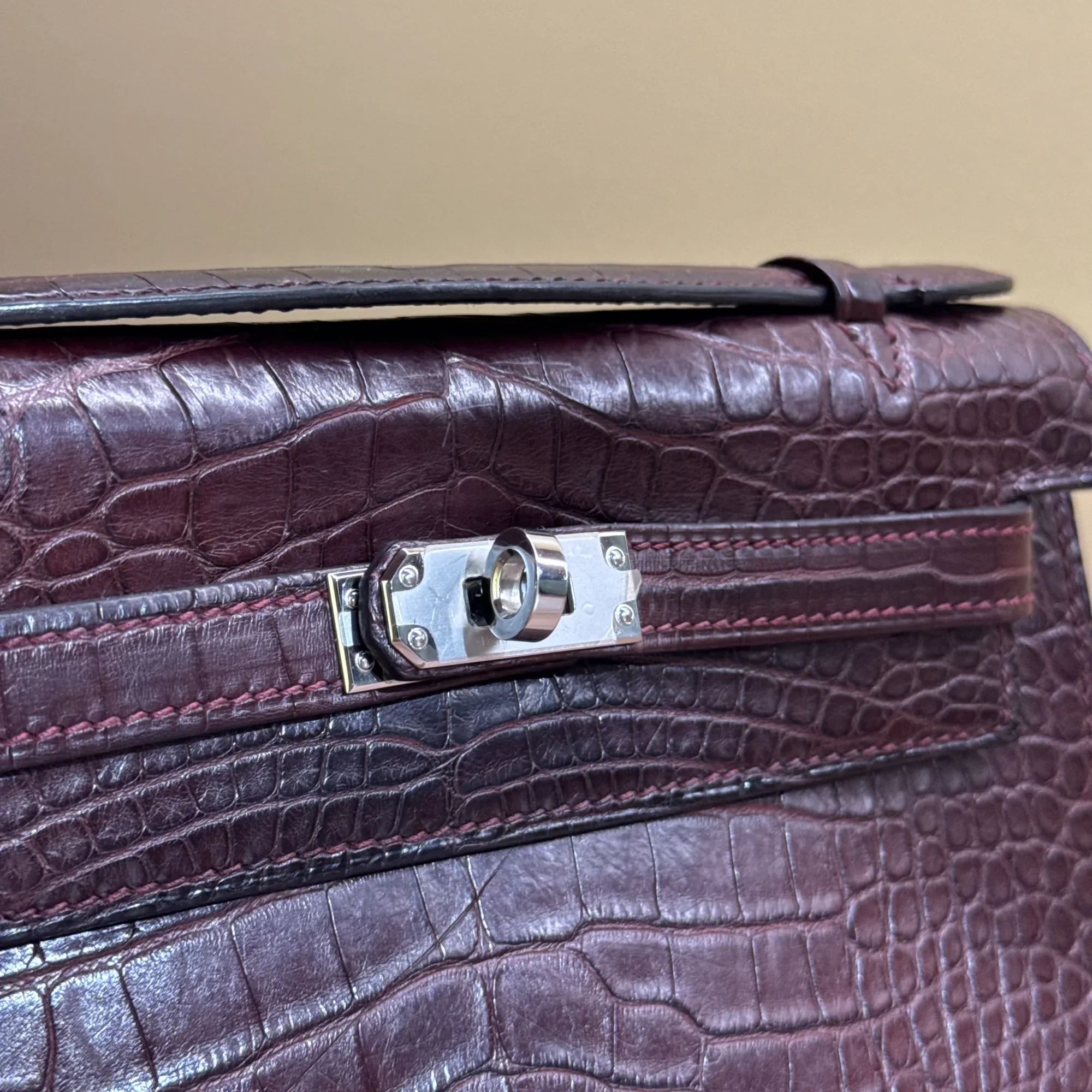 Hermes Kelly Pochette 22 Porosus Crocodile Leather PHW миниатюра 5