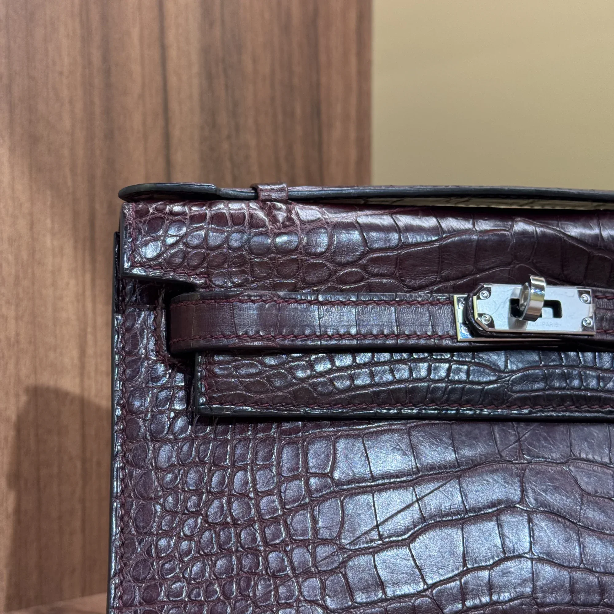 Hermes Kelly Pochette 22 Porosus Crocodile Leather PHW миниатюра 6