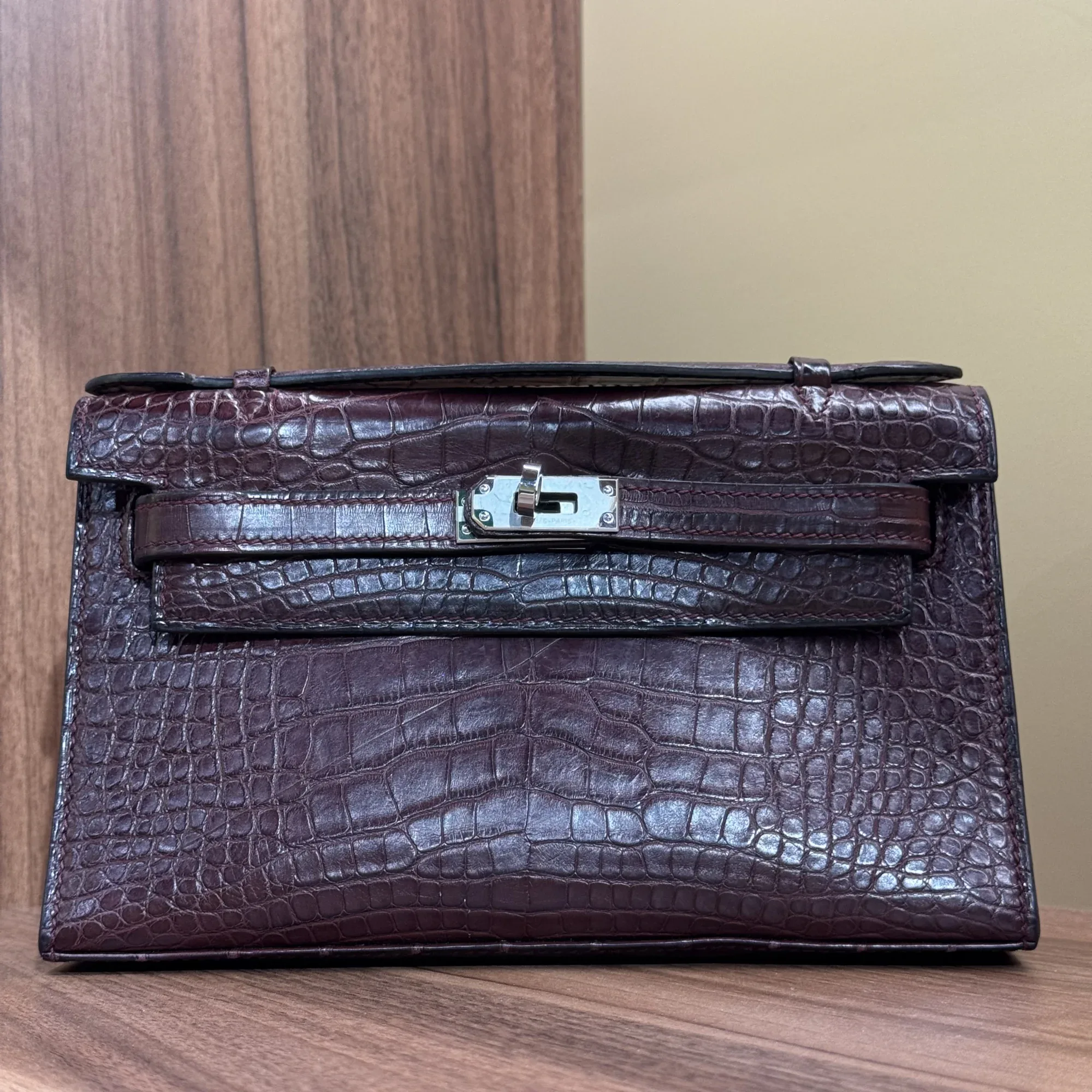 Hermes Kelly Pochette 22 Porosus Crocodile Leather PHW миниатюра 7