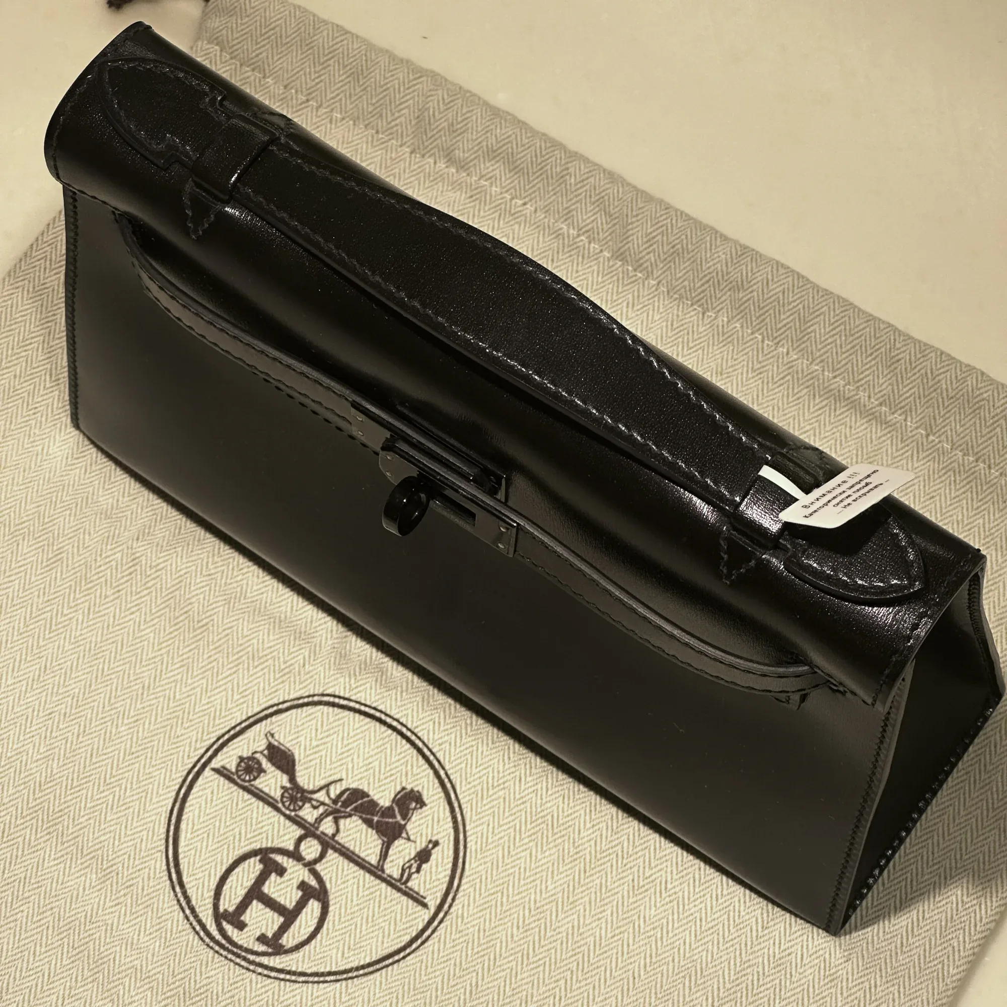 Hermes Kelly Pochette Box Leather Black Palladium миниатюра 7