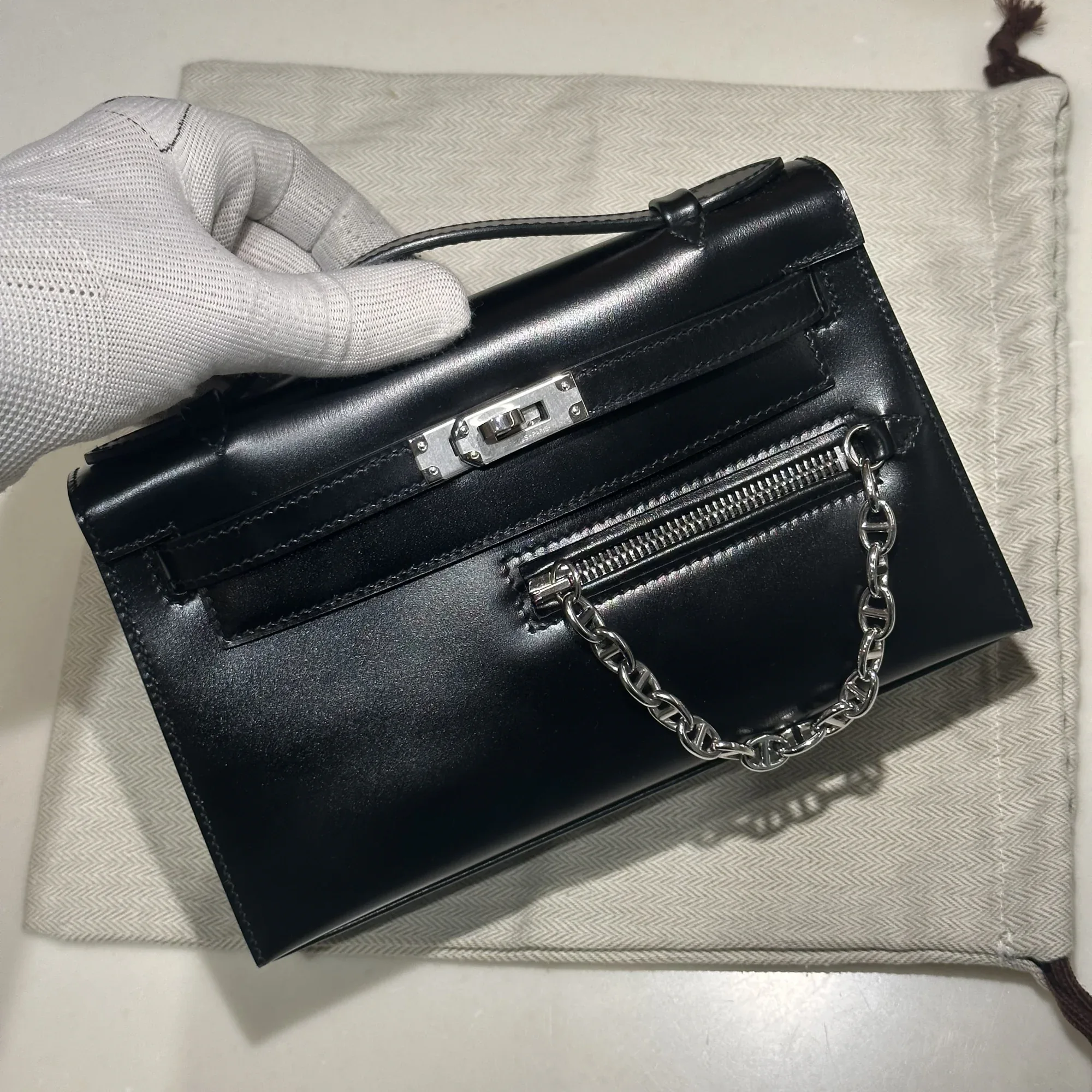 Hermes Kelly Pochette Rock 22 Swift Leather Silver миниатюра 3