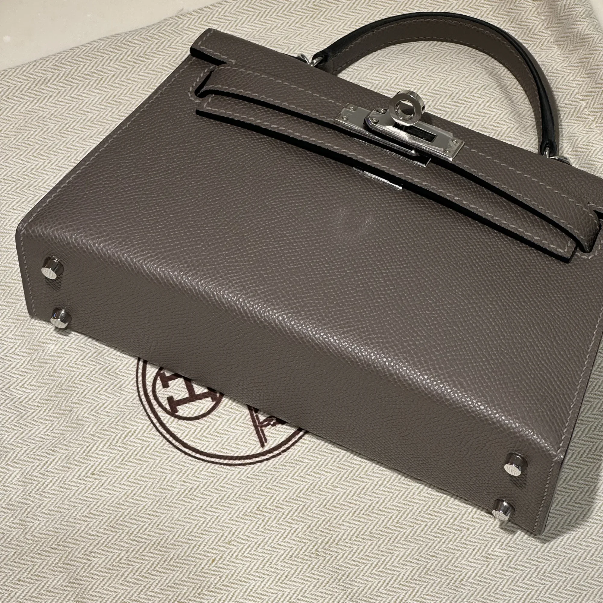 Hermes Mini Kelly 19 cm Epsom Leather Gris Etain Silver миниатюра 2