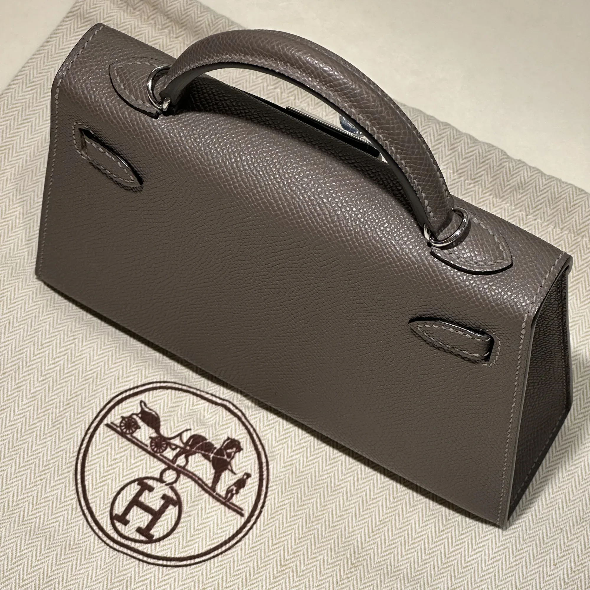 Hermes Mini Kelly 19 cm Epsom Leather Gris Etain Silver миниатюра 3
