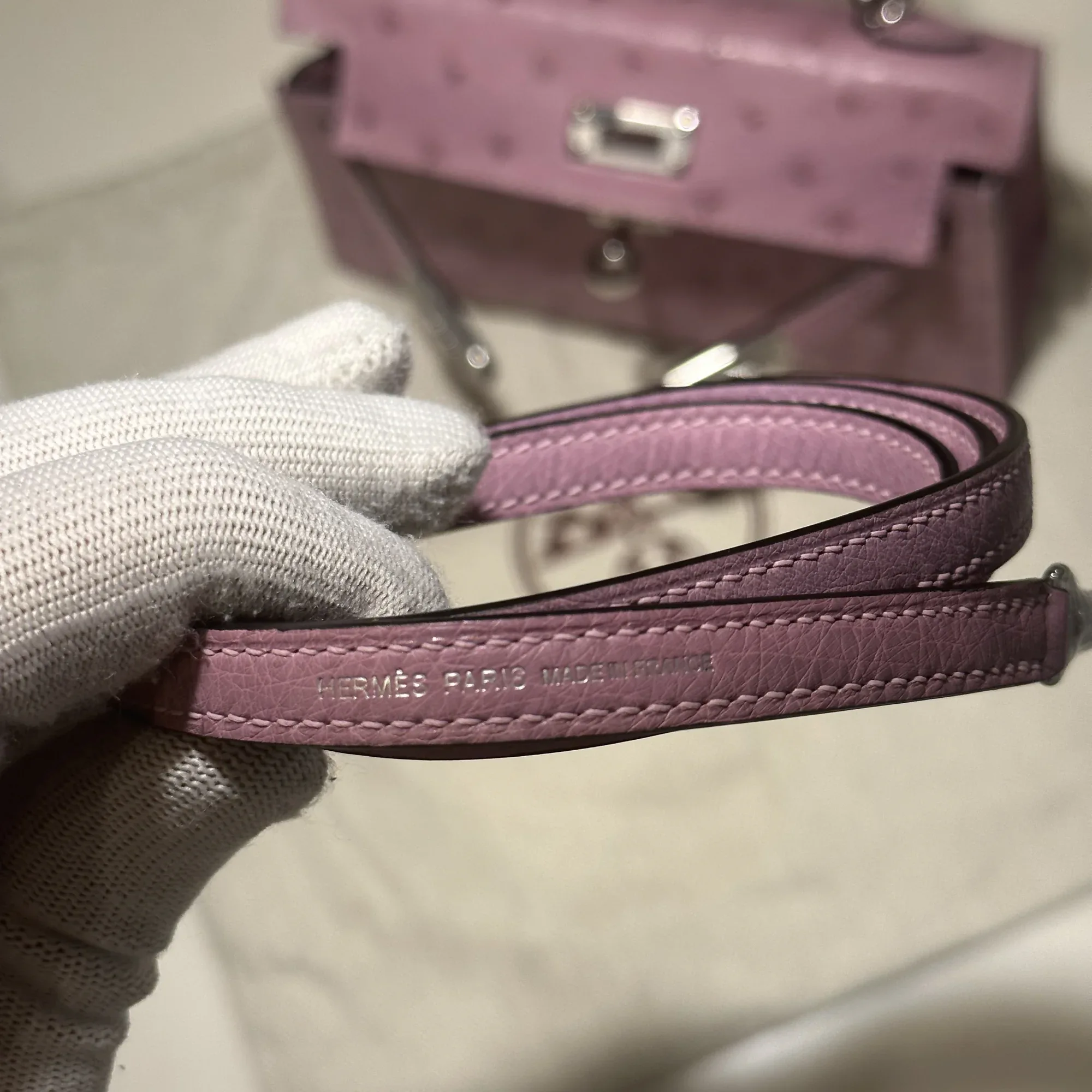 Hermes Mini Kelly 19 cm Ostrich Leather Rose Silver миниатюра 5
