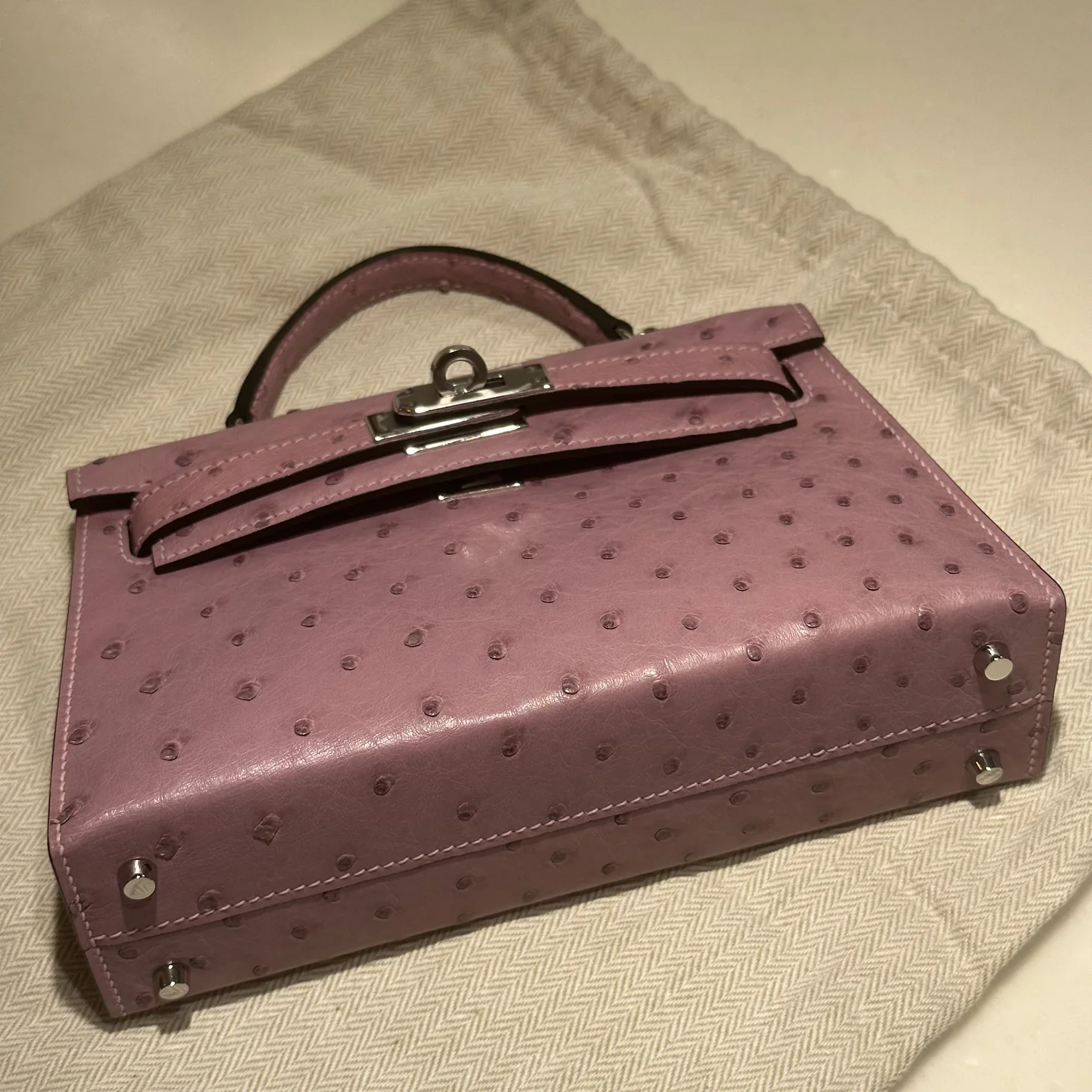 Hermes Mini Kelly 19 cm Ostrich Leather Rose Silver миниатюра 6
