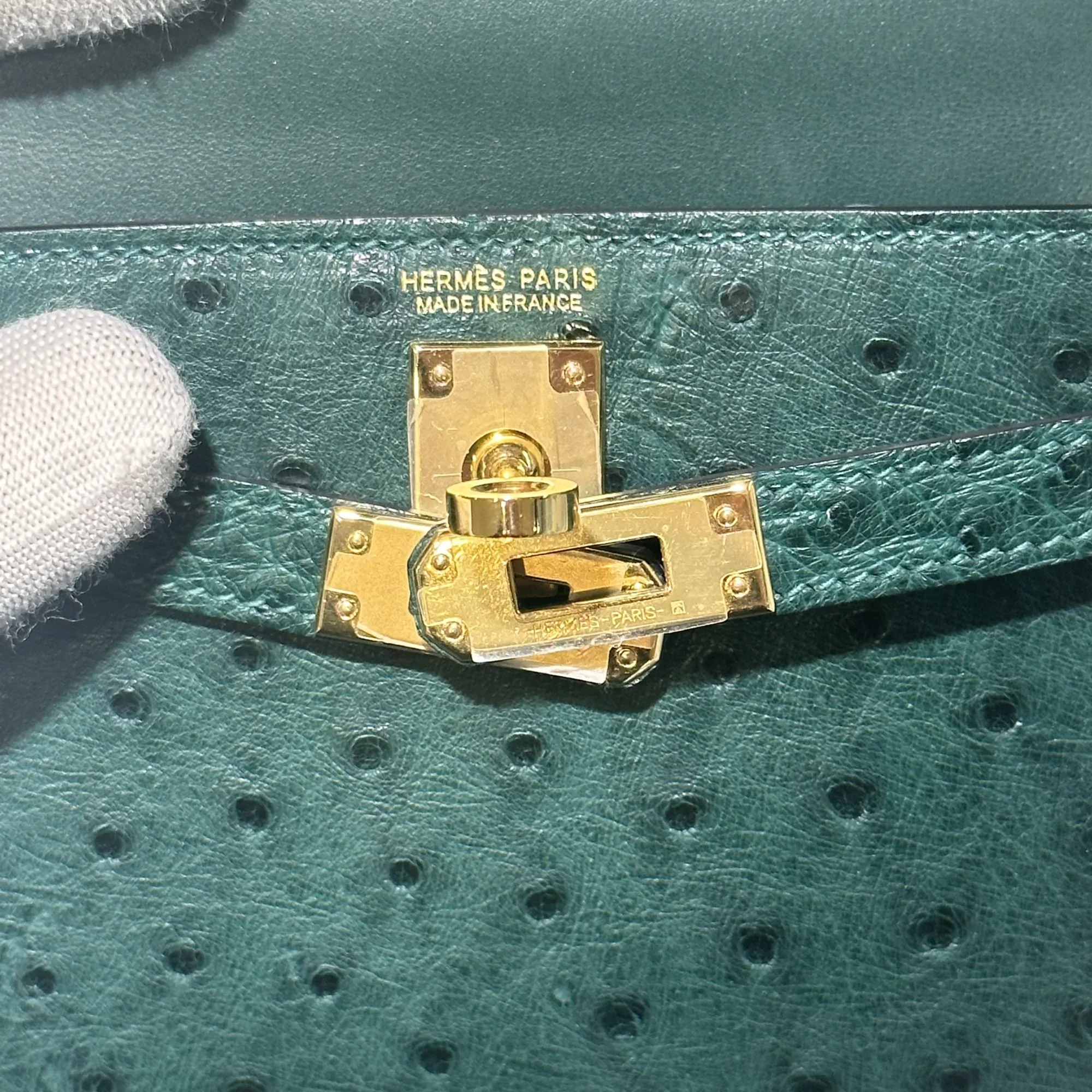 Hermes Mini Kelly 19 Ostrich Leather Green Gold миниатюра 8