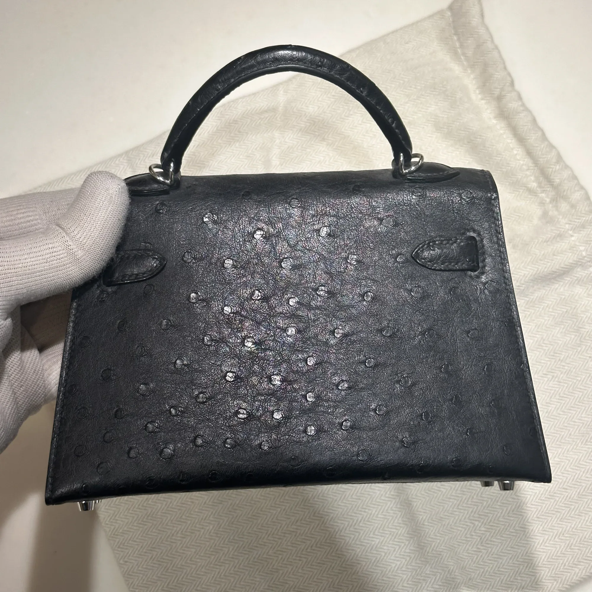 Hermes Mini Kelly 20 cm Ostrich Leather Silver миниатюра 3