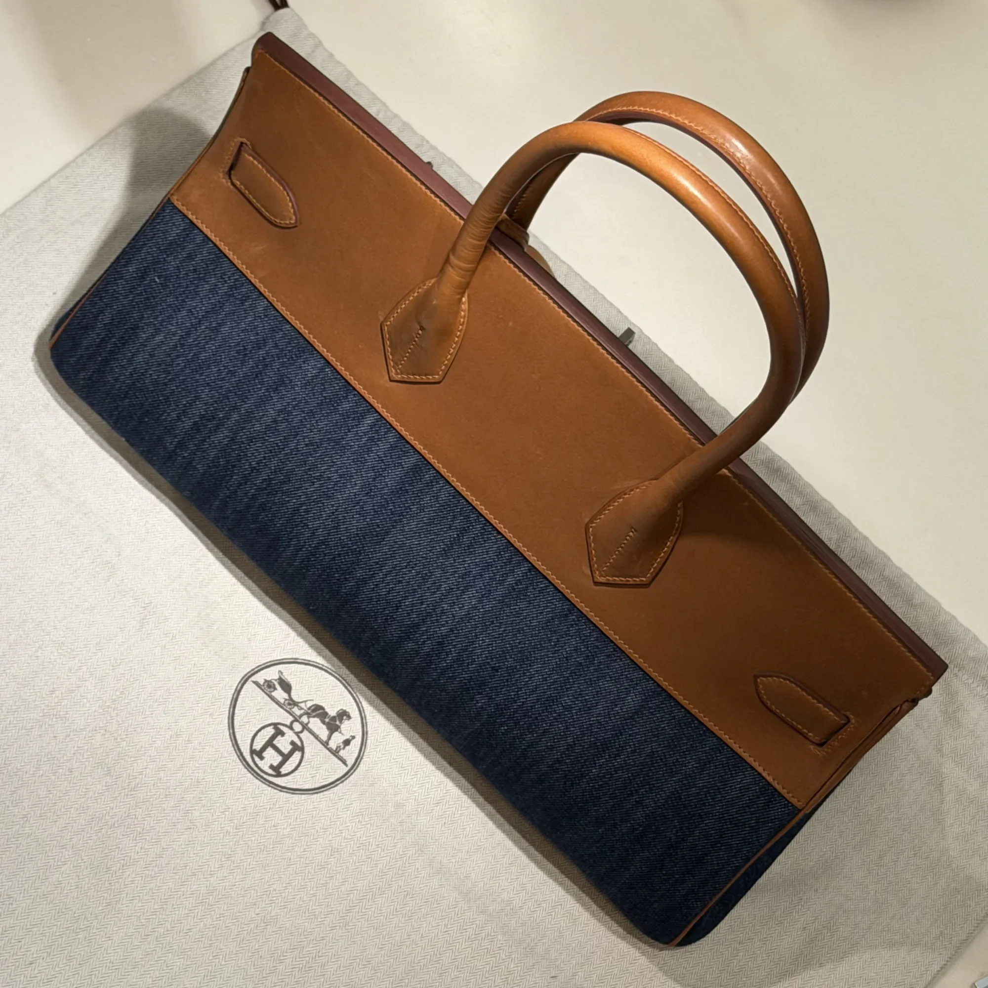Hermes Shoulder Birkin 42 Denim Barenia Leather PHW миниатюра 10