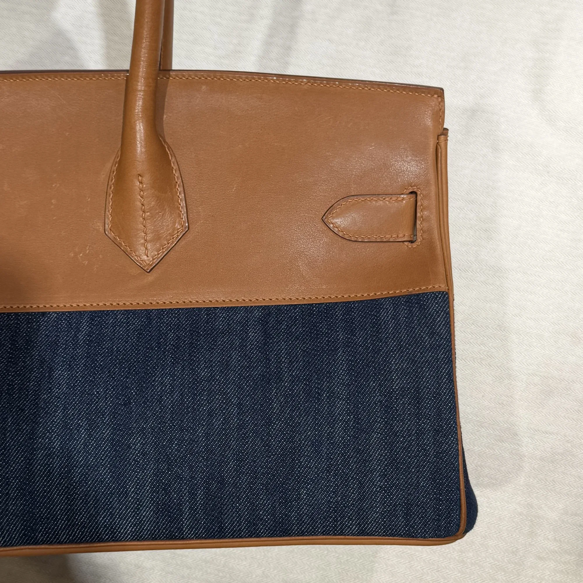 Hermes Shoulder Birkin 42 Denim Barenia Leather PHW миниатюра 6