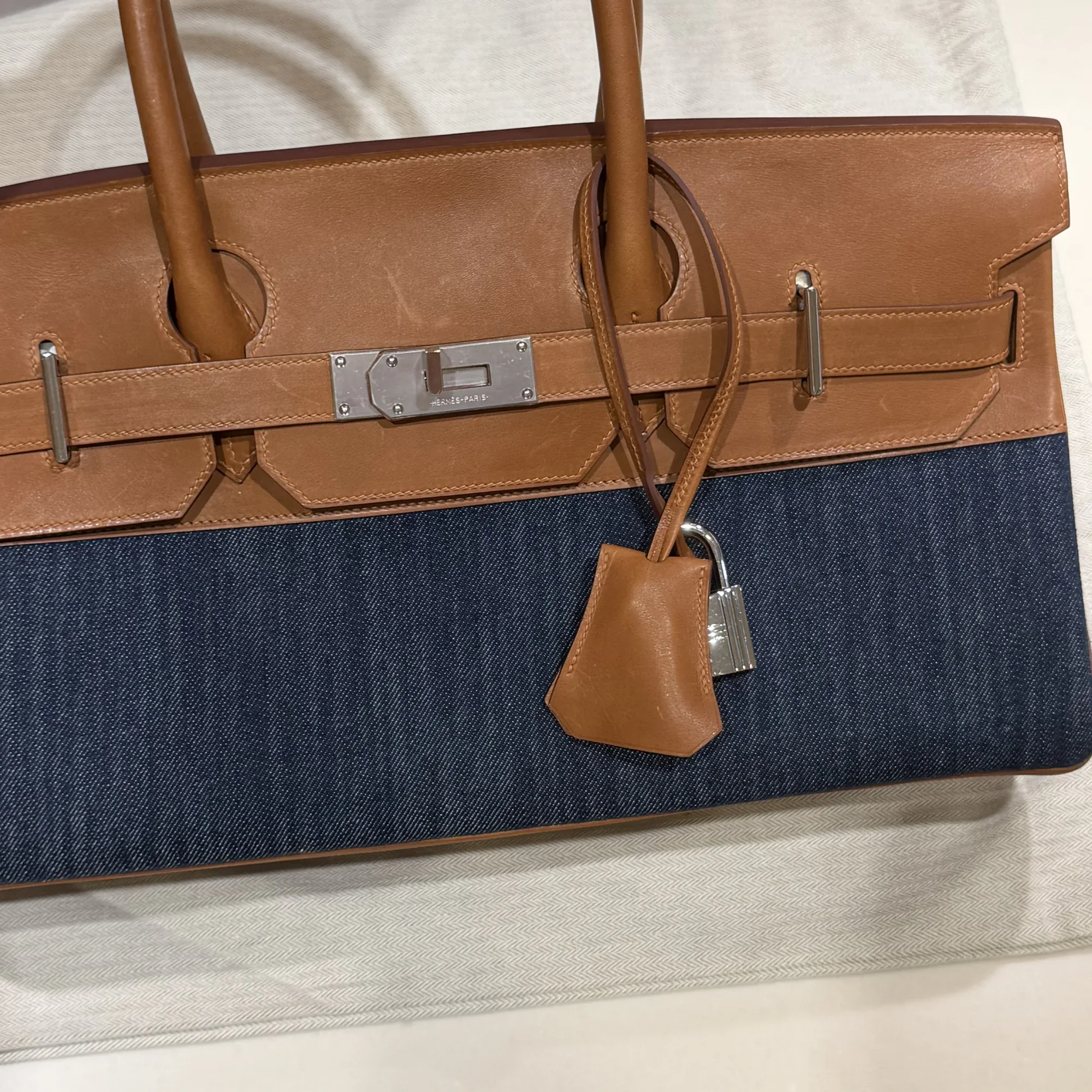 Hermes Shoulder Birkin 42 Denim Barenia Leather PHW миниатюра 9